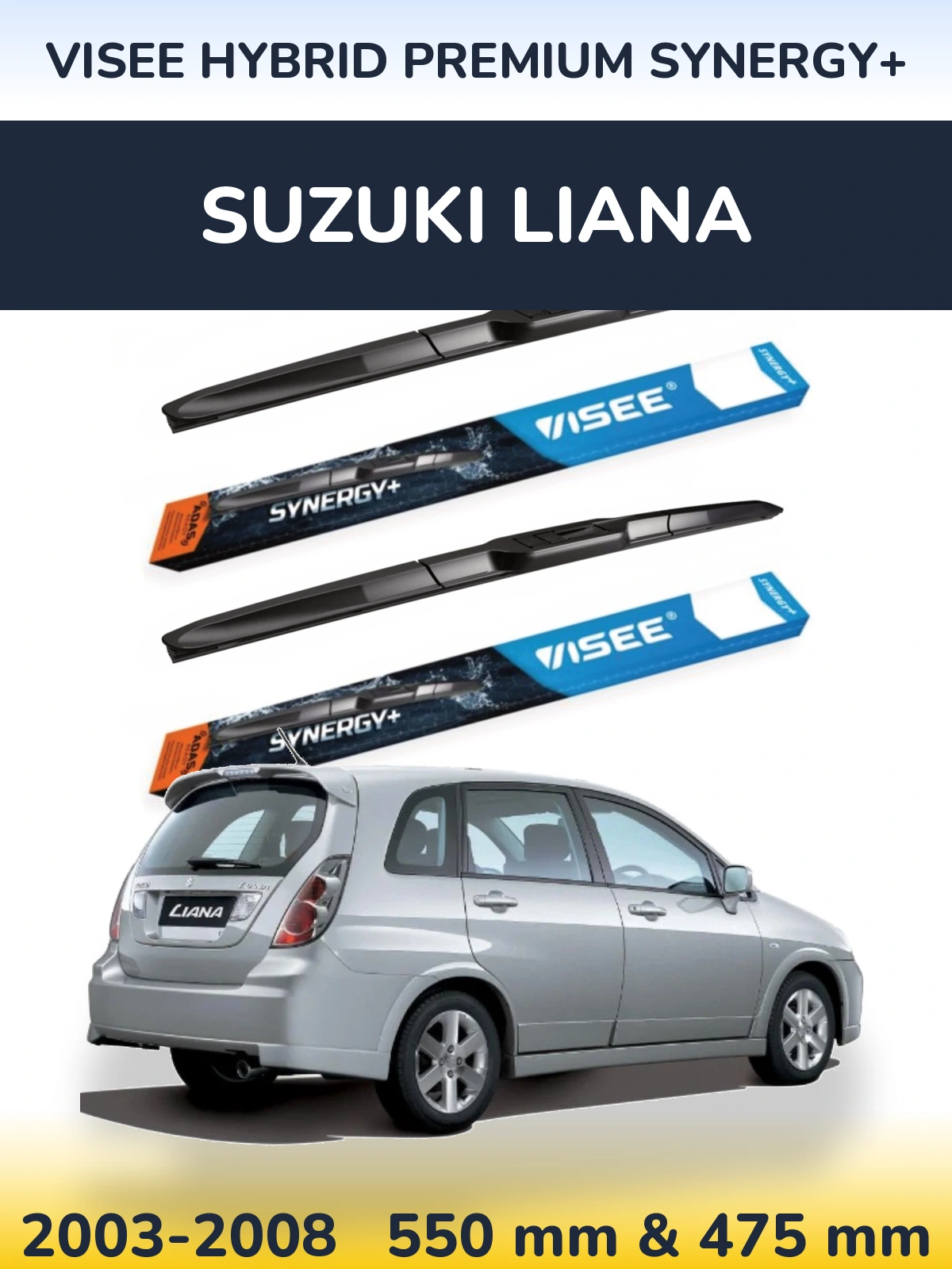 Komplet przednich wycieraczek VISEE HYBRID PREMIUM SYNERGY+ 550 & 475 mm do Suzuki Liana 2003-2008