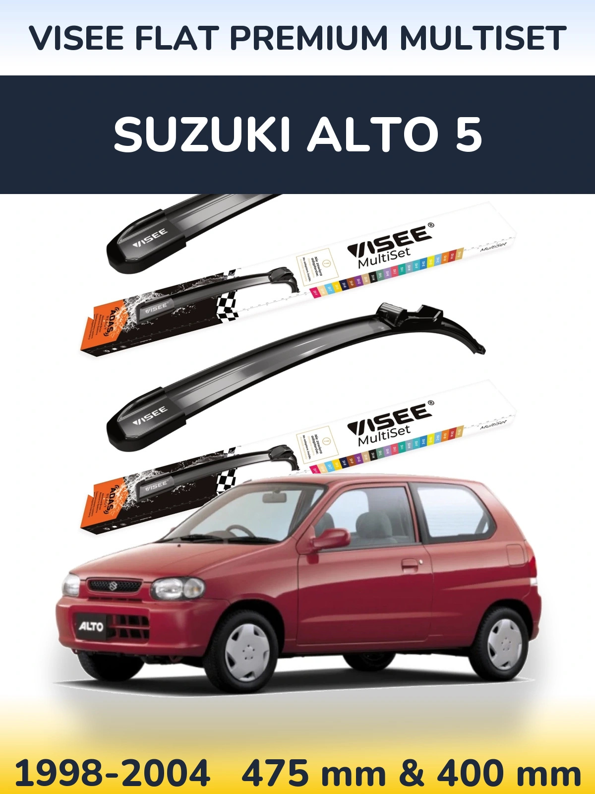 Komplet przednich wycieraczek VISEE FLAT PREMIUM MultiSet 475 & 400 mm do Suzuki Alto 5 1998-2004