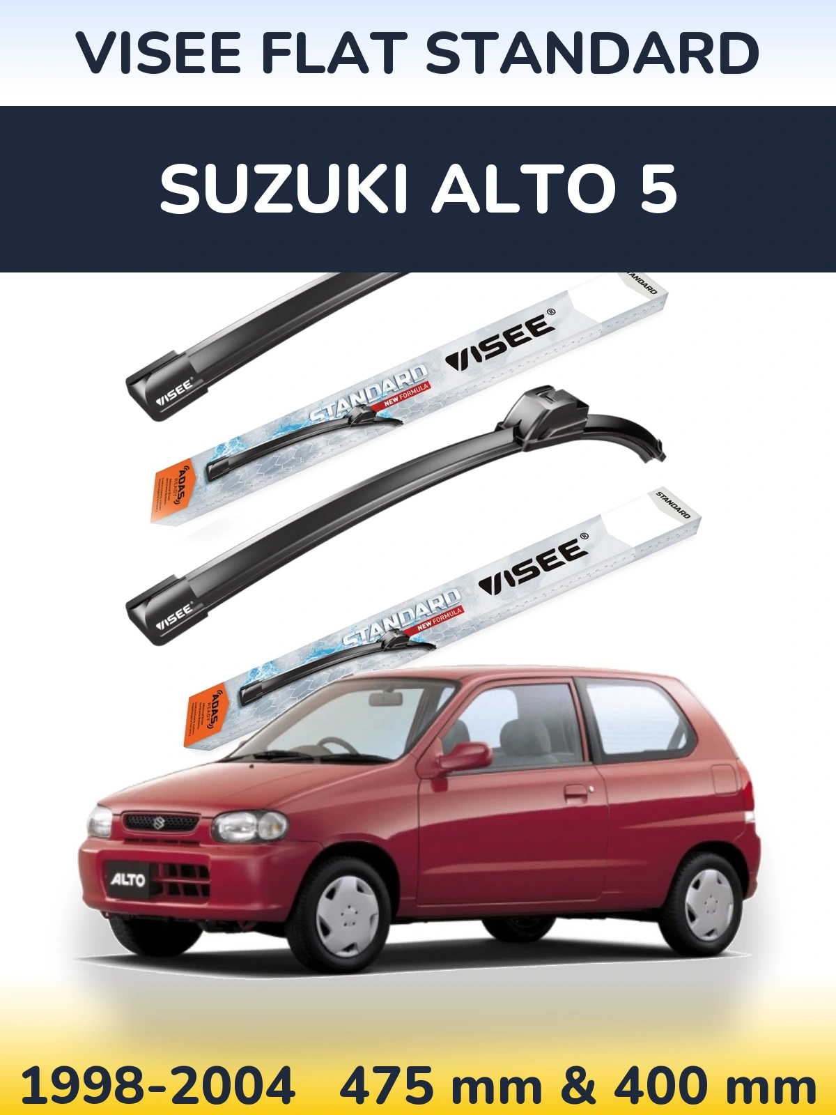 Komplet przednich wycieraczek VISEE FLAT STANDARD 475 & 400 mm do Suzuki Alto 5 1998-2004
