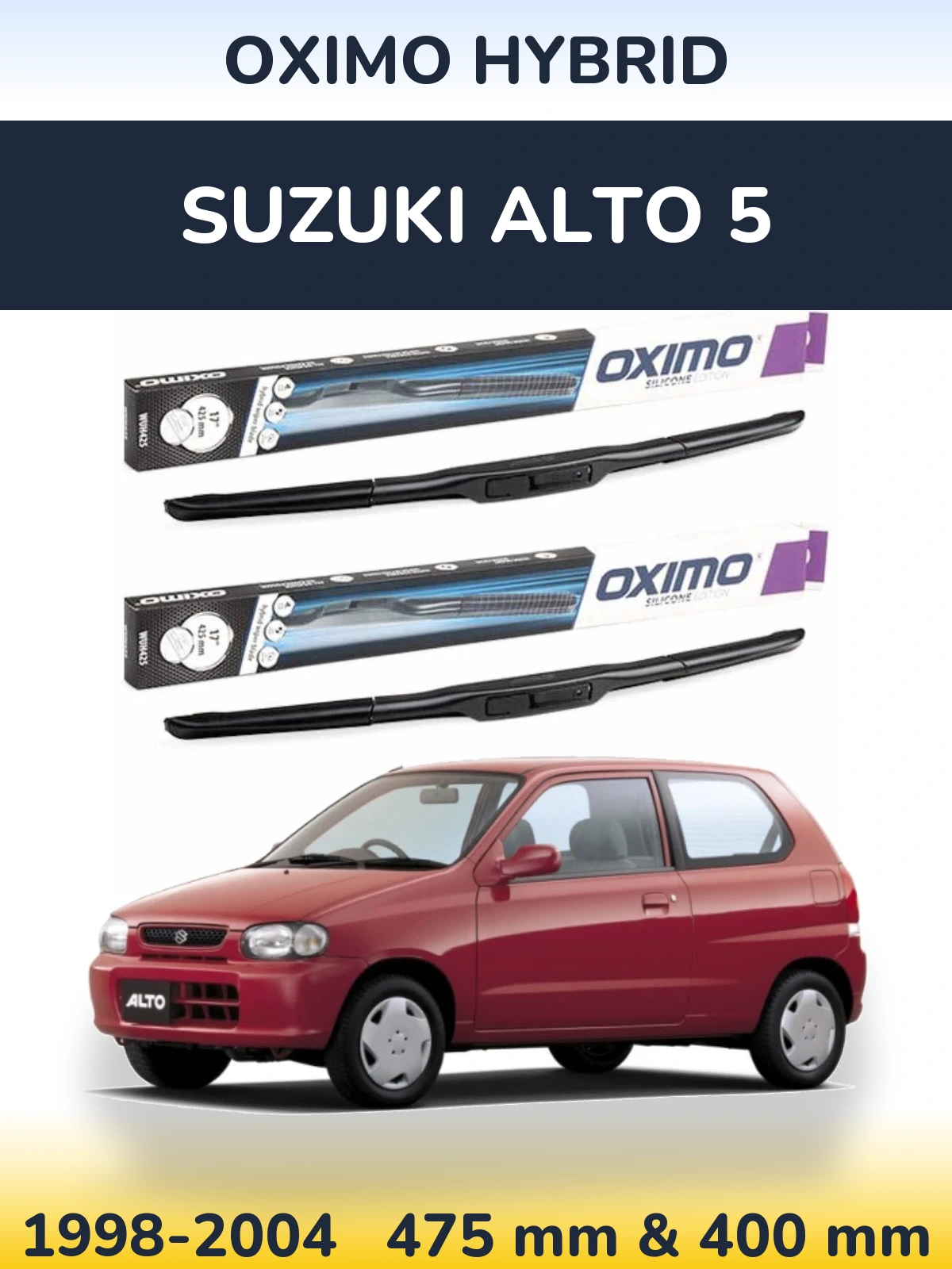Комплект передних дворников Oximo Hybrid 475 & 400 мм для Suzuki Alto 5 1998-2004