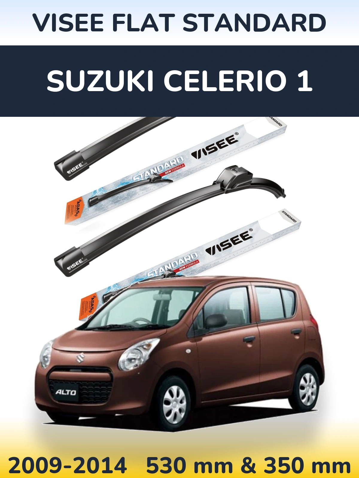 Komplet przednich wycieraczek VISEE FLAT STANDARD 530 & 350 mm do Suzuki Celerio 1 2009-2014