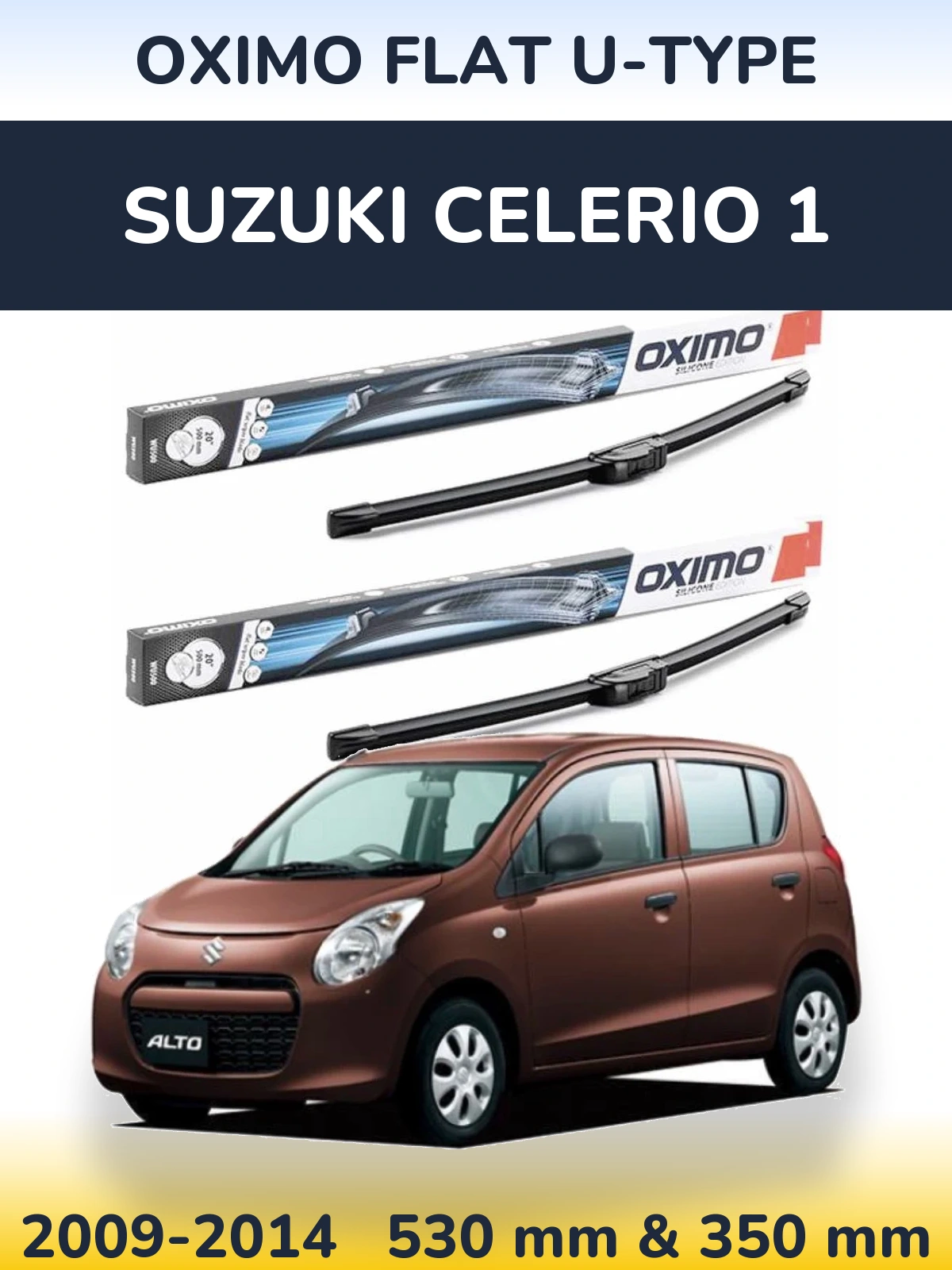 Комплект передних дворников Oximo Flat U-type 530 & 350 мм для Suzuki Celerio 1 2009-2014