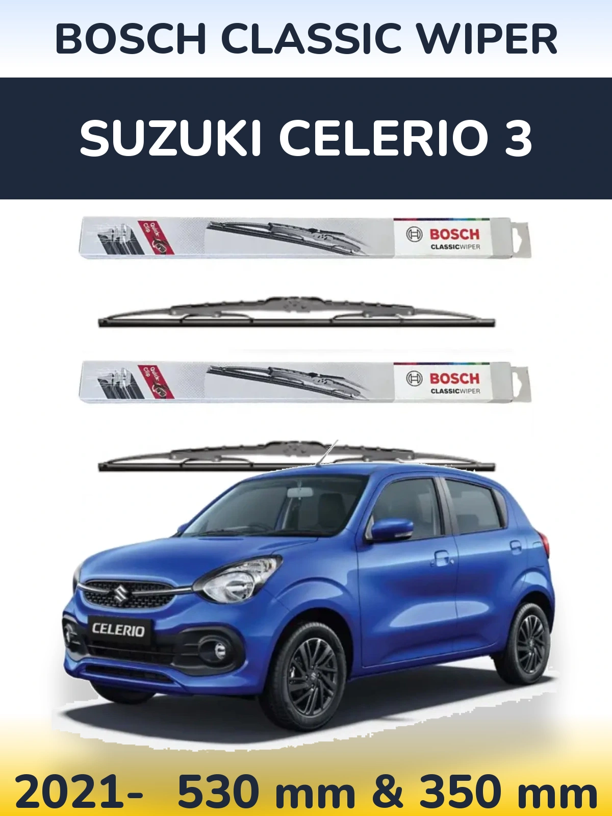 Komplet przednich wycieraczek BOSCH Classic Wiper 530 & 340 mm do Suzuki Celerio 3 2021-2026