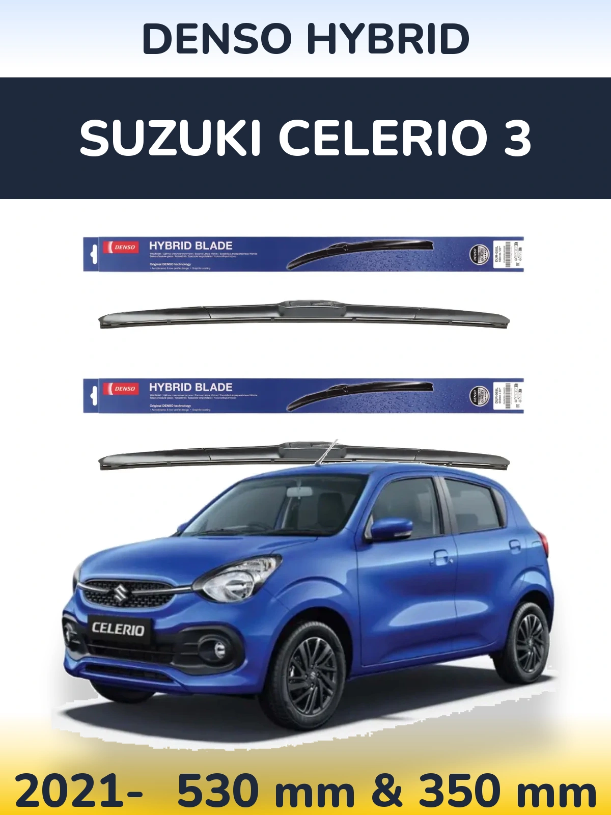 Komplet przednich wycieraczek Denso Hybrid 530 & 350 mm do Suzuki Celerio 3 2021-2026