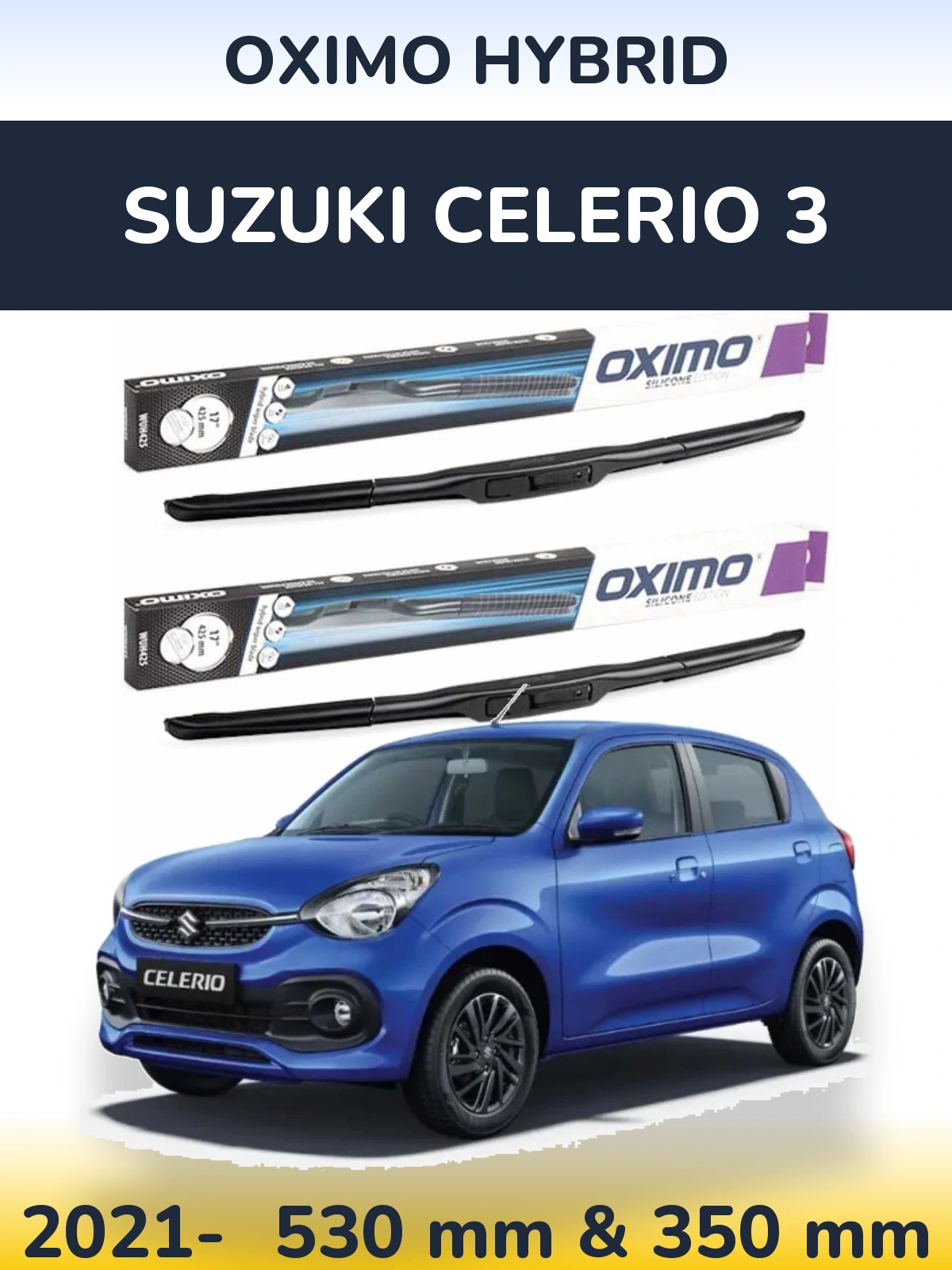 Komplet przednich wycieraczek Oximo Hybrid 530 & 350 mm do Suzuki Celerio 3 2021-2026