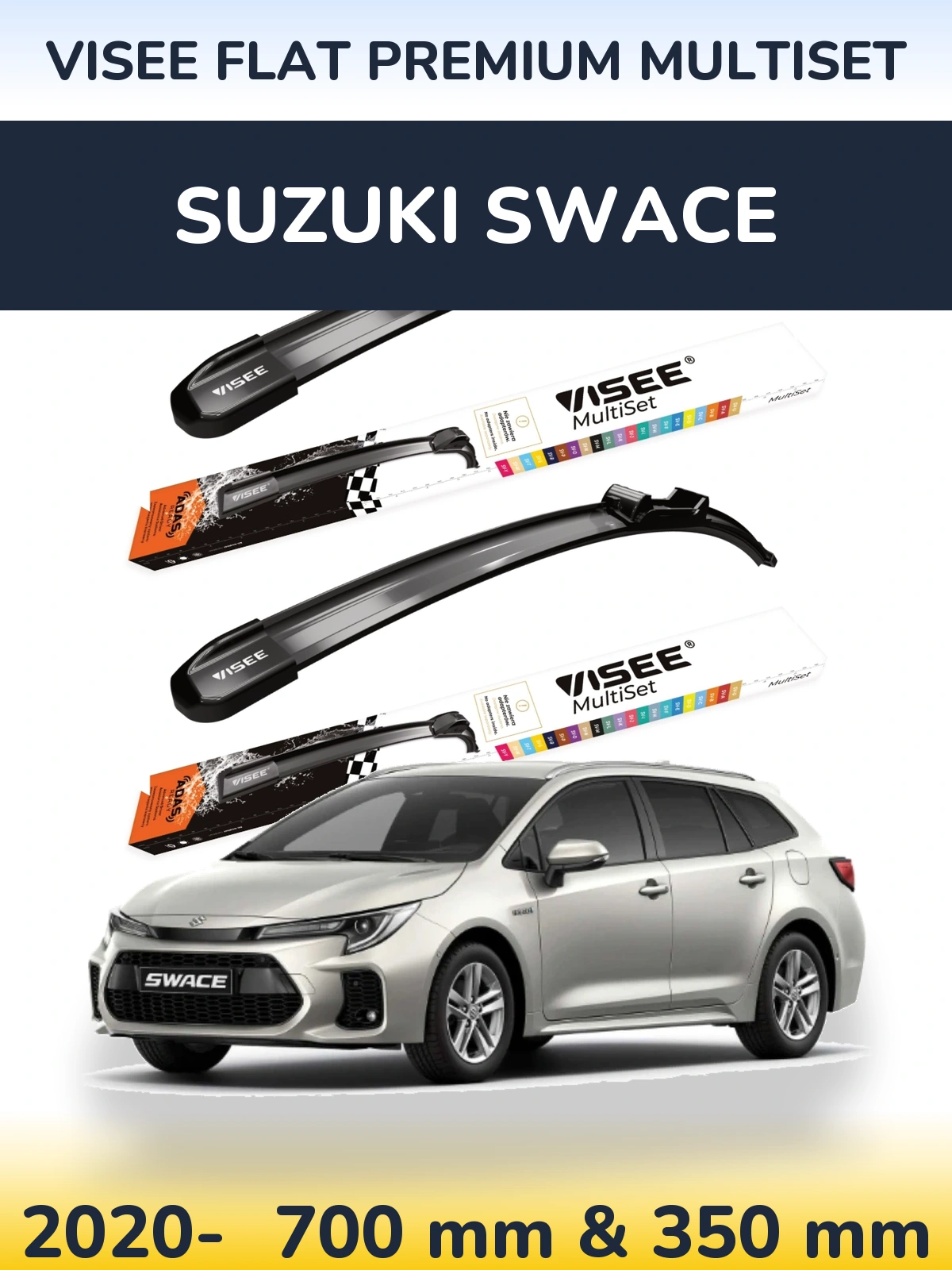 Komplet przednich wycieraczek VISEE FLAT PREMIUM MultiSet 700 & 350 mm do Suzuki Swace 2020-2026