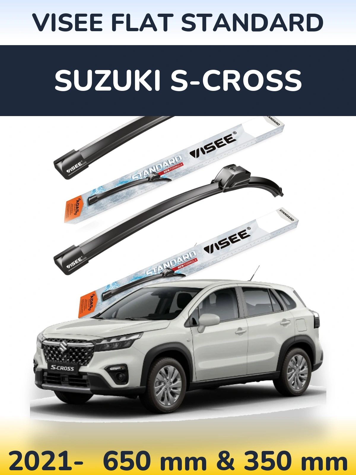Front wiper blade set VISEE FLAT STANDARD 650 & 350 mm for Suzuki S-Cross 2021-2026