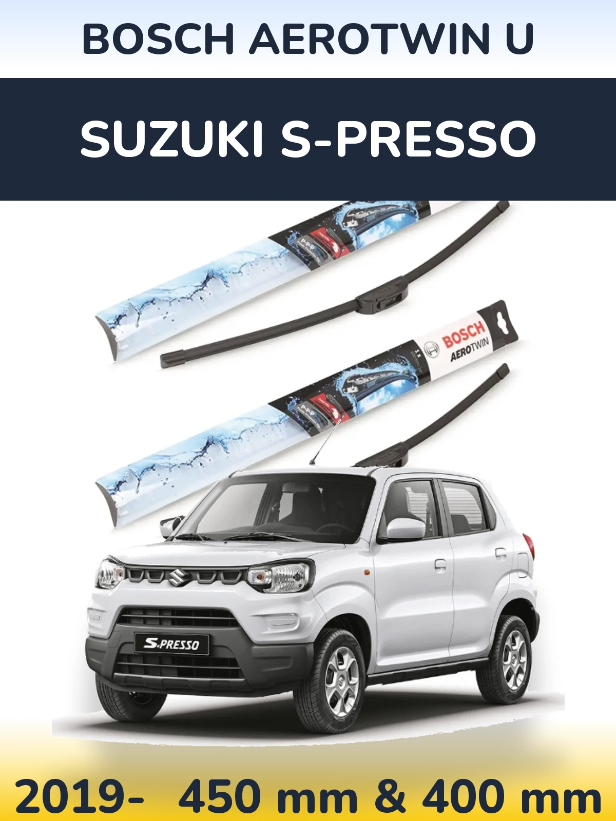 Komplet przednich wycieraczek BOSCH AeroTwin U 450 & 400 mm do Suzuki S-Presso 2019-2026