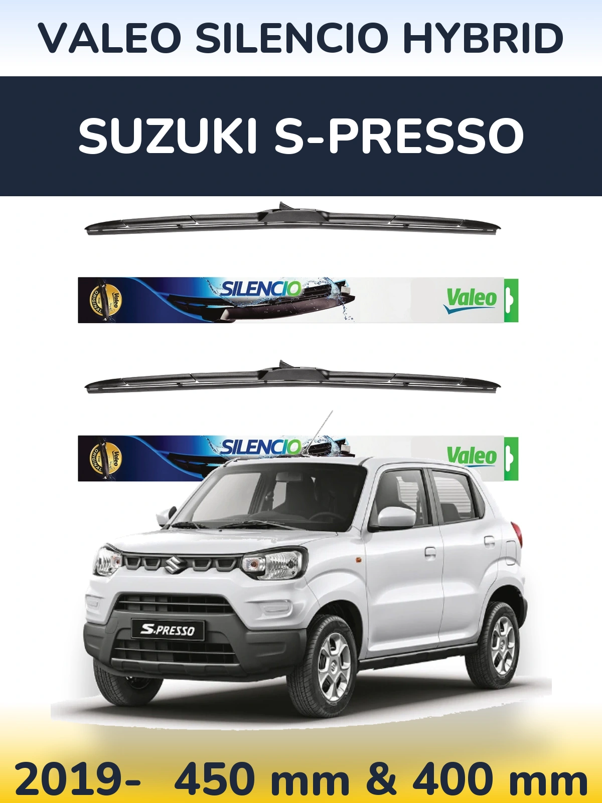 Комплект передних дворников Valeo Silencio Hybrid 450 & 400 мм для Suzuki S-Presso 2019-2026