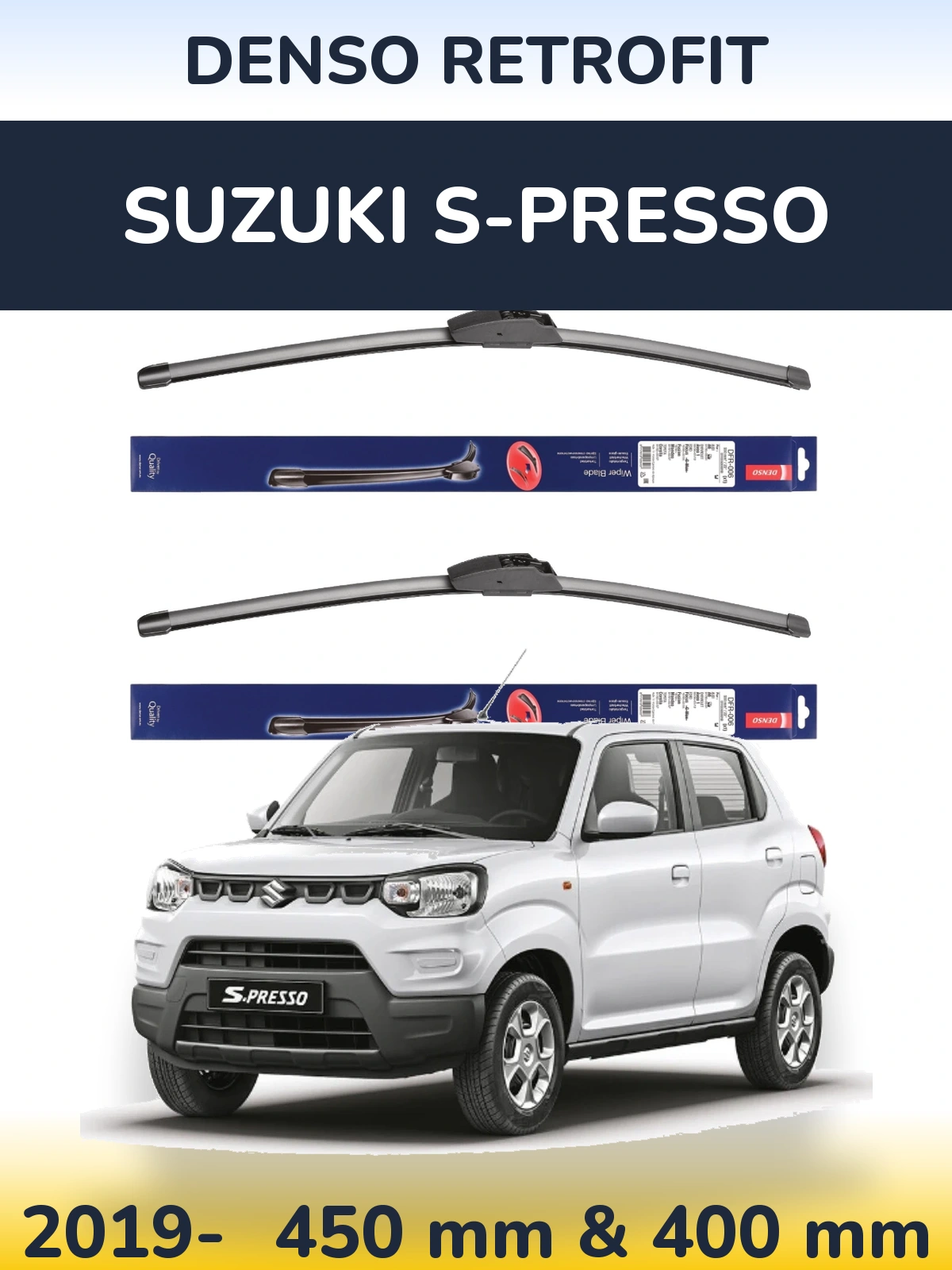 Komplet przednich wycieraczek Denso Retrofit 450 & 400 mm do Suzuki S-Presso 2019-2026