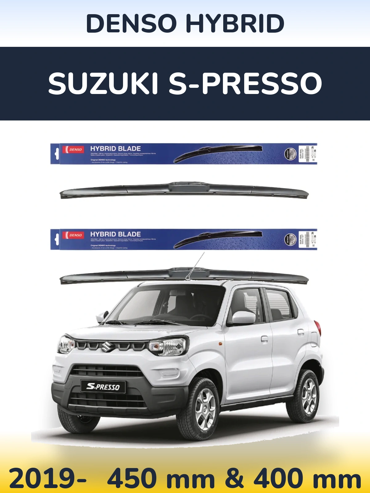 Комплект передних дворников Denso Hybrid 450 & 400 мм для Suzuki S-Presso 2019-2026
