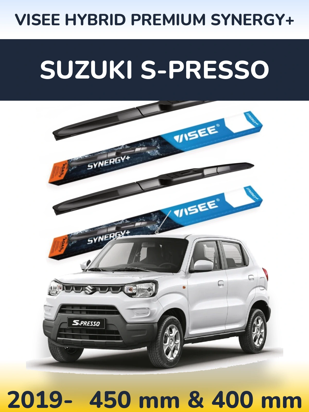 Komplet przednich wycieraczek VISEE HYBRID PREMIUM SYNERGY+ 450 & 400 mm do Suzuki S-Presso 2019-2026