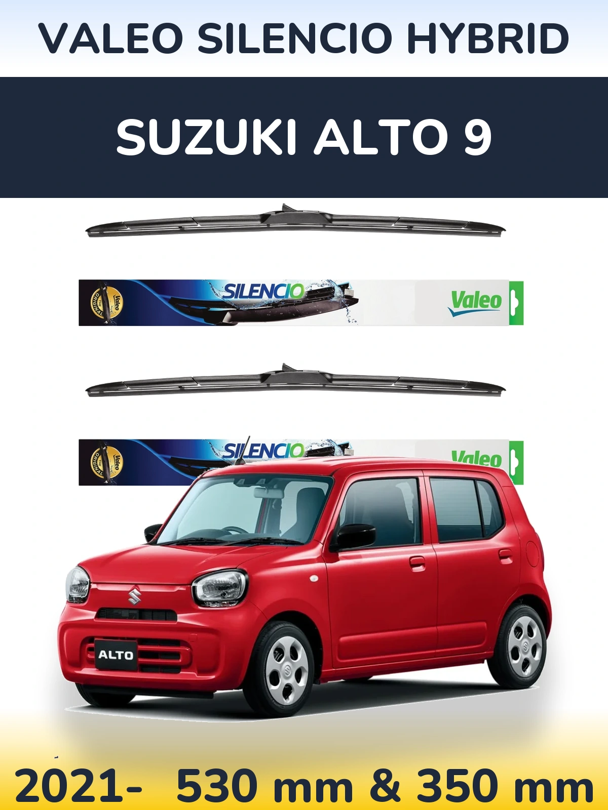 Komplet przednich wycieraczek Valeo Silencio Hybrid 530 & 350 mm do Suzuki Alto 9 2021-2026