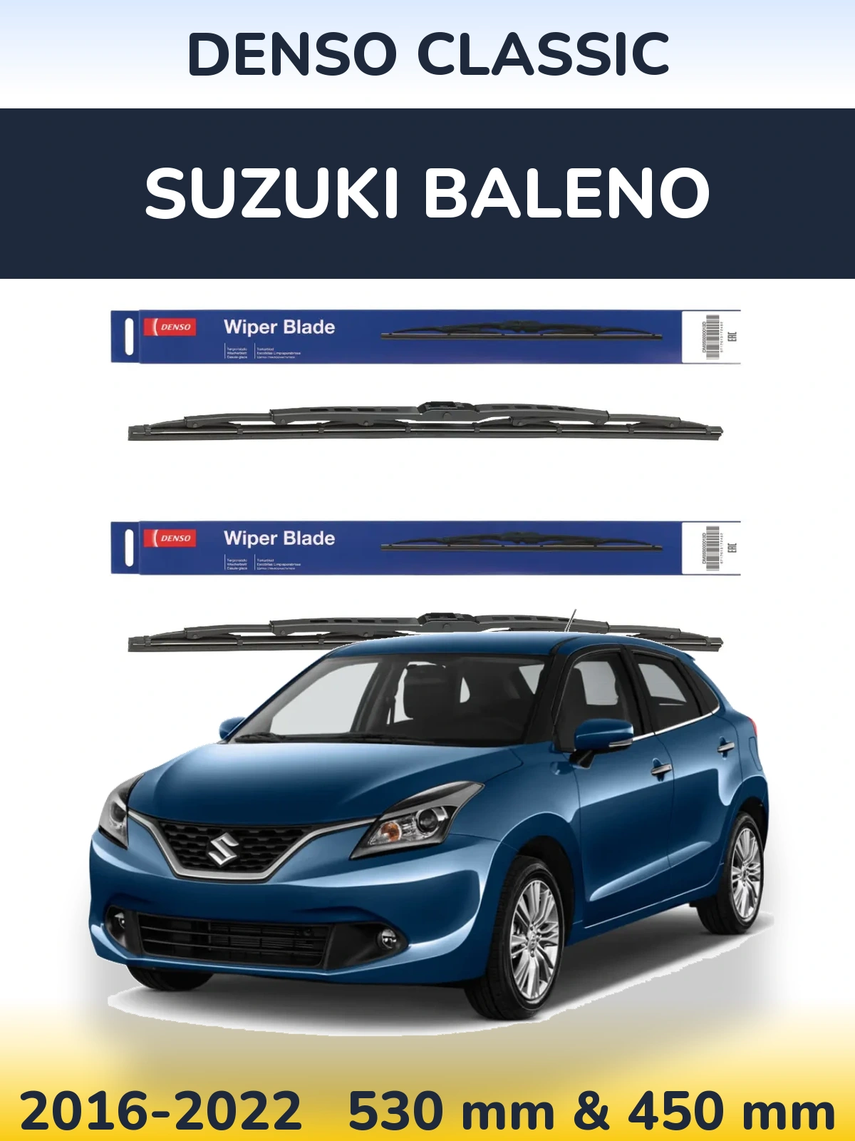 Komplet przednich wycieraczek Denso Classic 530 & 450 mm do Suzuki Baleno 2016-2022