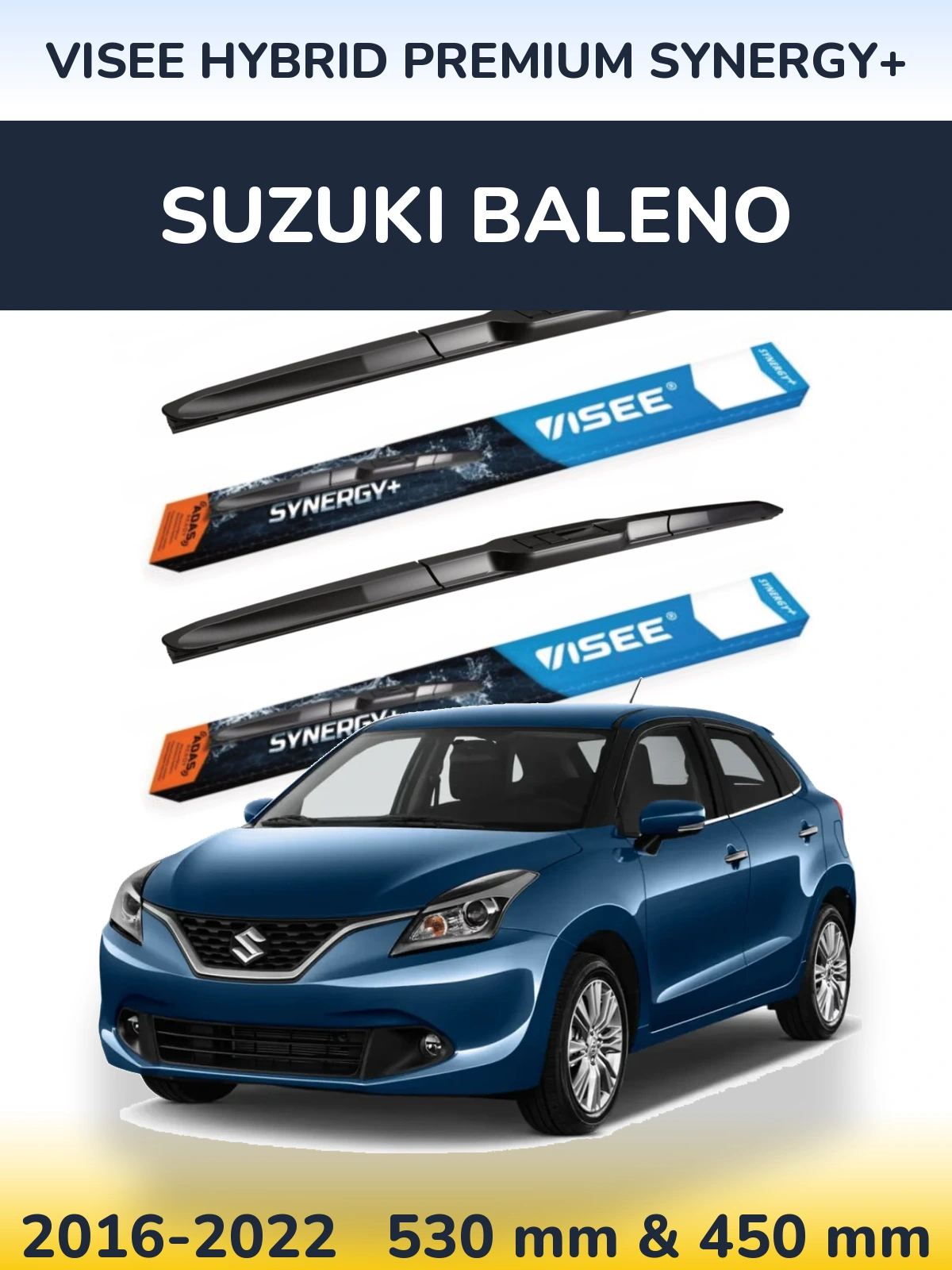 Komplet przednich wycieraczek VISEE HYBRID PREMIUM SYNERGY+ 530 & 450 mm do Suzuki Baleno 2016-2022