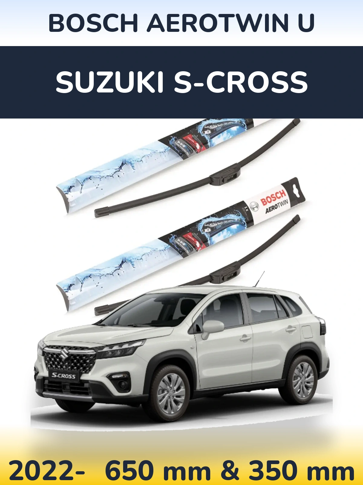 Komplet przednich wycieraczek BOSCH AeroTwin U 650 & 350 mm do Suzuki S-Cross 2022-2026