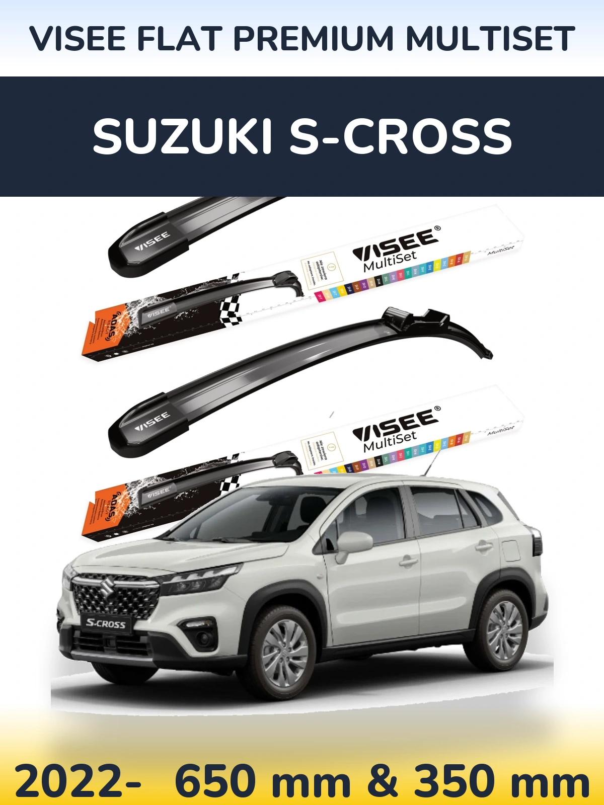 Komplet przednich wycieraczek VISEE FLAT PREMIUM MultiSet 650 & 350 mm do Suzuki S-Cross 2022-2026