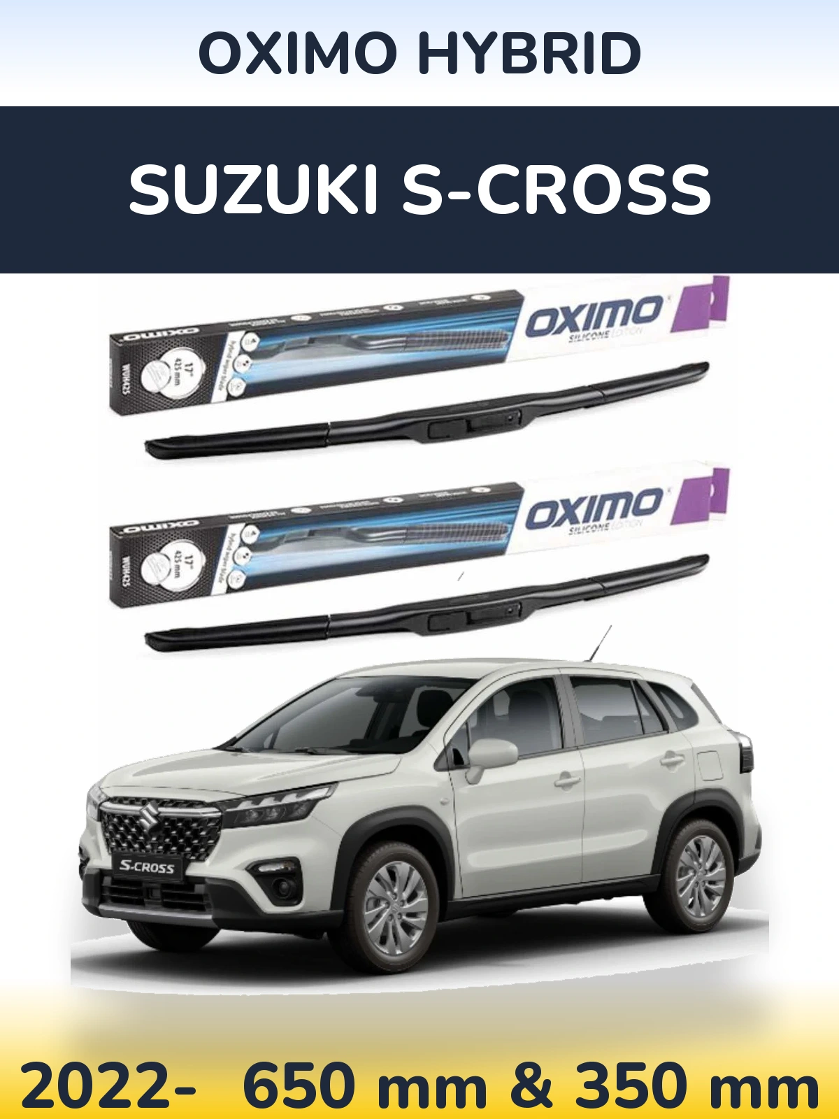 Komplet przednich wycieraczek Oximo Hybrid 650 & 350 mm do Suzuki S-Cross 2022-2026
