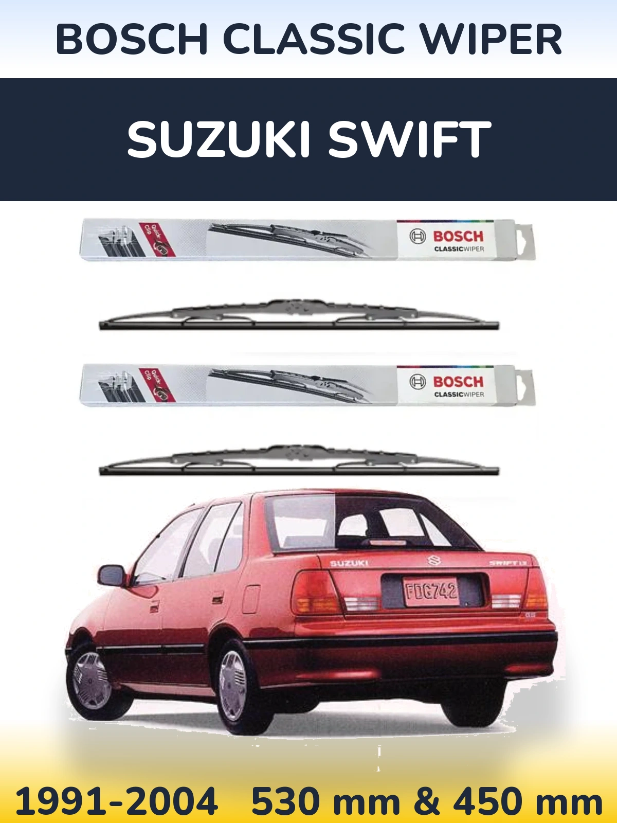 Komplet przednich wycieraczek BOSCH Classic Wiper 530 & 450 mm do Suzuki Swift 1991-2004