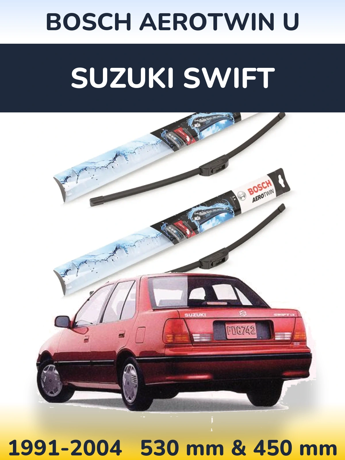 Комплект передних дворников BOSCH AeroTwin U 530 & 450 мм для Suzuki Swift 1991-2004
