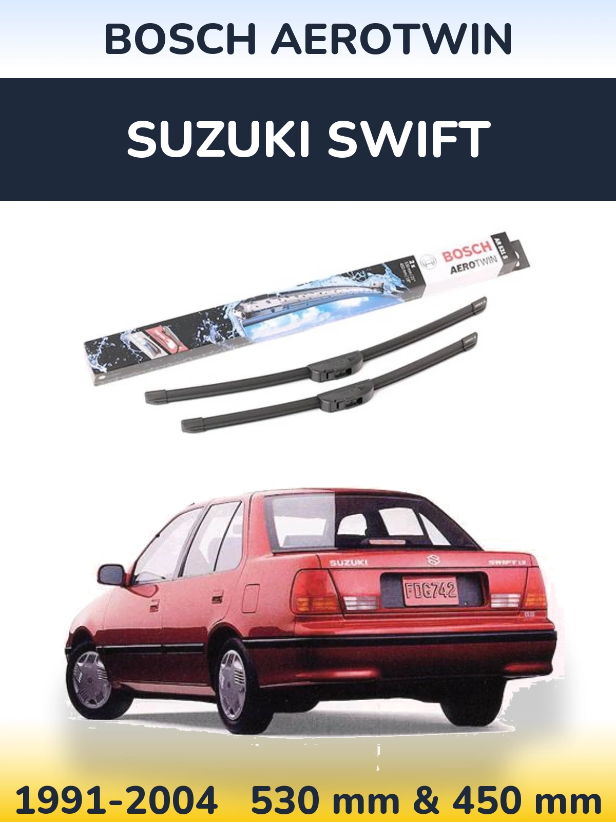 Komplet przednich wycieraczek BOSCH AeroTwin 530 & 450 mm do Suzuki Swift 1991-2004