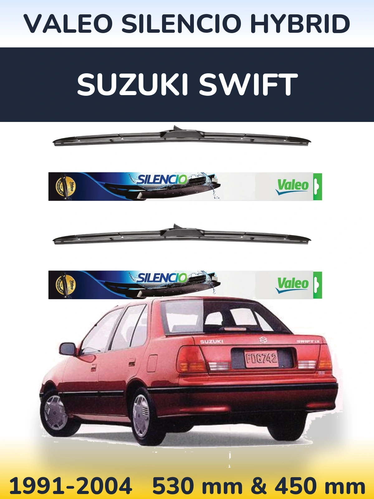 Комплект передних дворников Valeo Silencio Hybrid 530 & 450 мм для Suzuki Swift 1991-2004