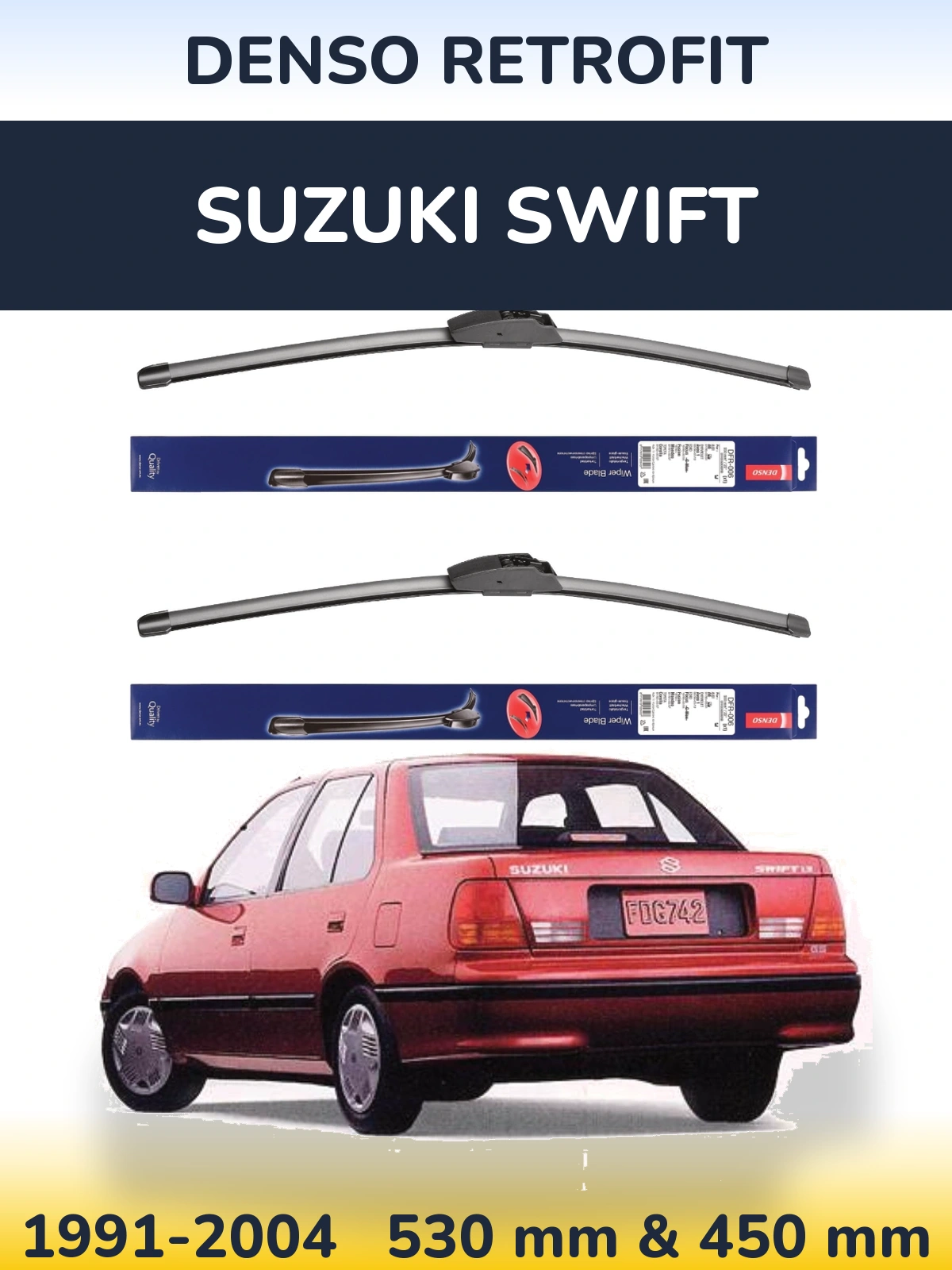 Komplet przednich wycieraczek Denso Retrofit 530 & 450 mm do Suzuki Swift 1991-2004