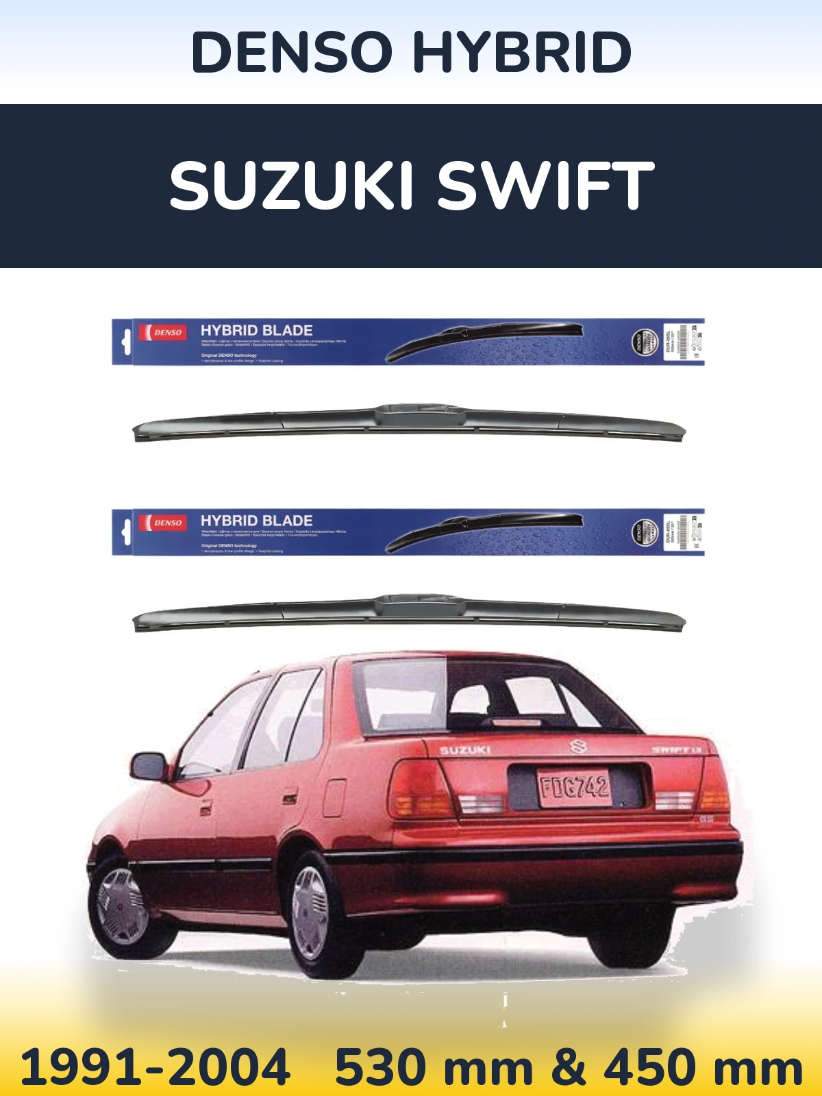 Komplet przednich wycieraczek Denso Hybrid 530 & 450 mm do Suzuki Swift 1991-2004