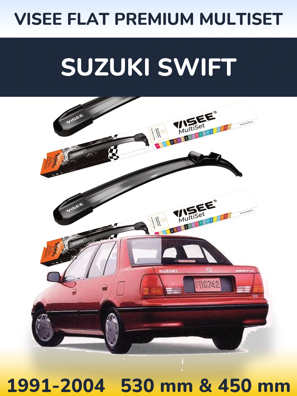 Комплект передних дворников VISEE FLAT PREMIUM MultiSet 530 & 450 мм для Suzuki Swift 1991-2004