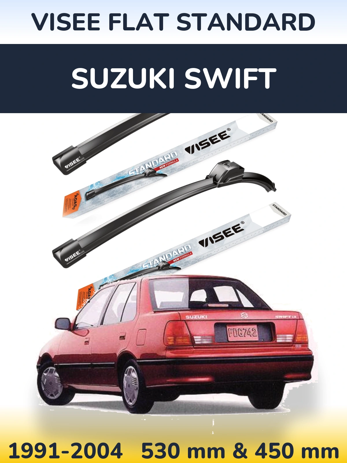 Komplet przednich wycieraczek VISEE FLAT STANDARD 530 & 450 mm do Suzuki Swift 1991-2004