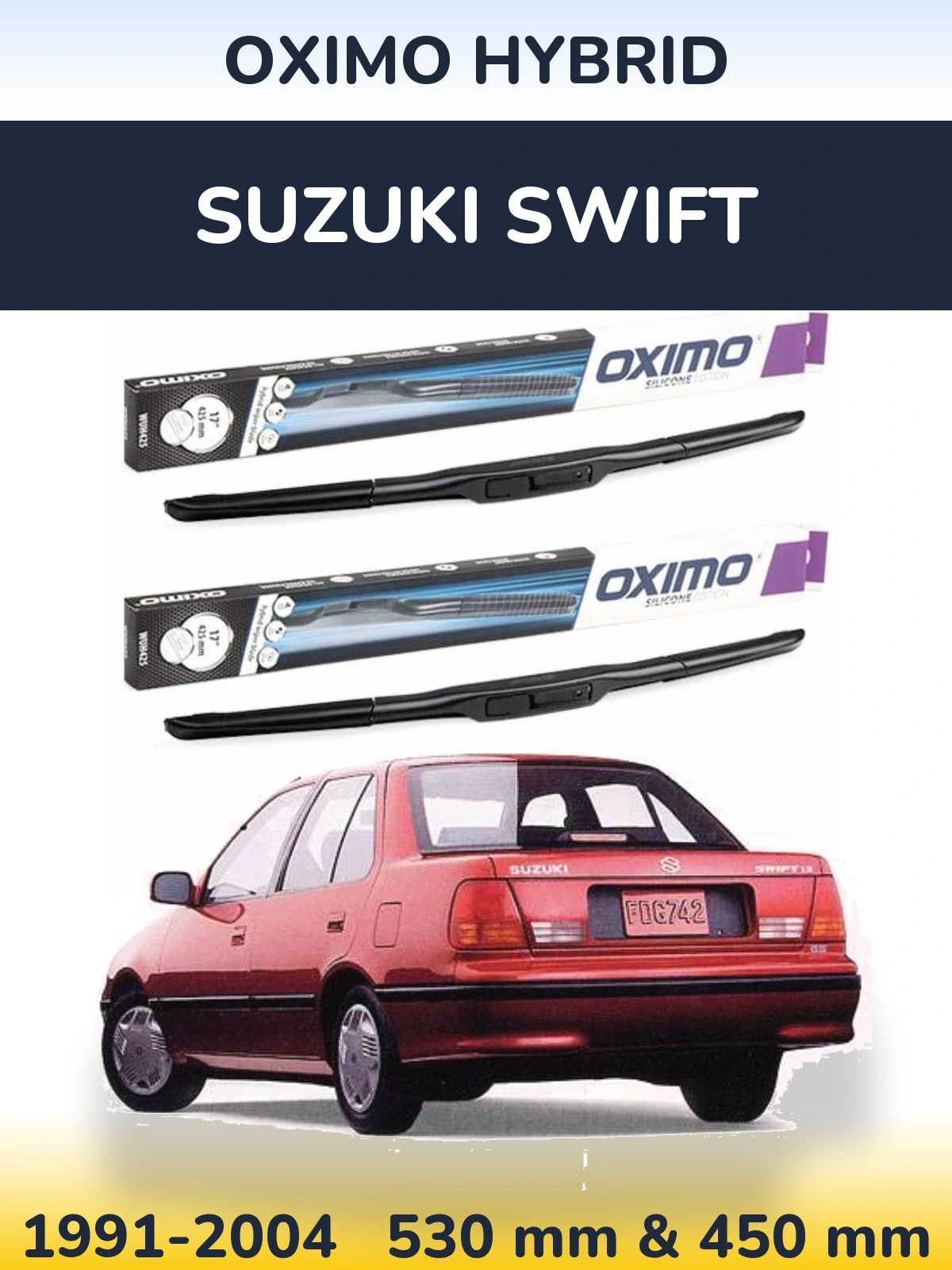 Комплект передних дворников Oximo Hybrid 530 & 450 мм для Suzuki Swift 1991-2004