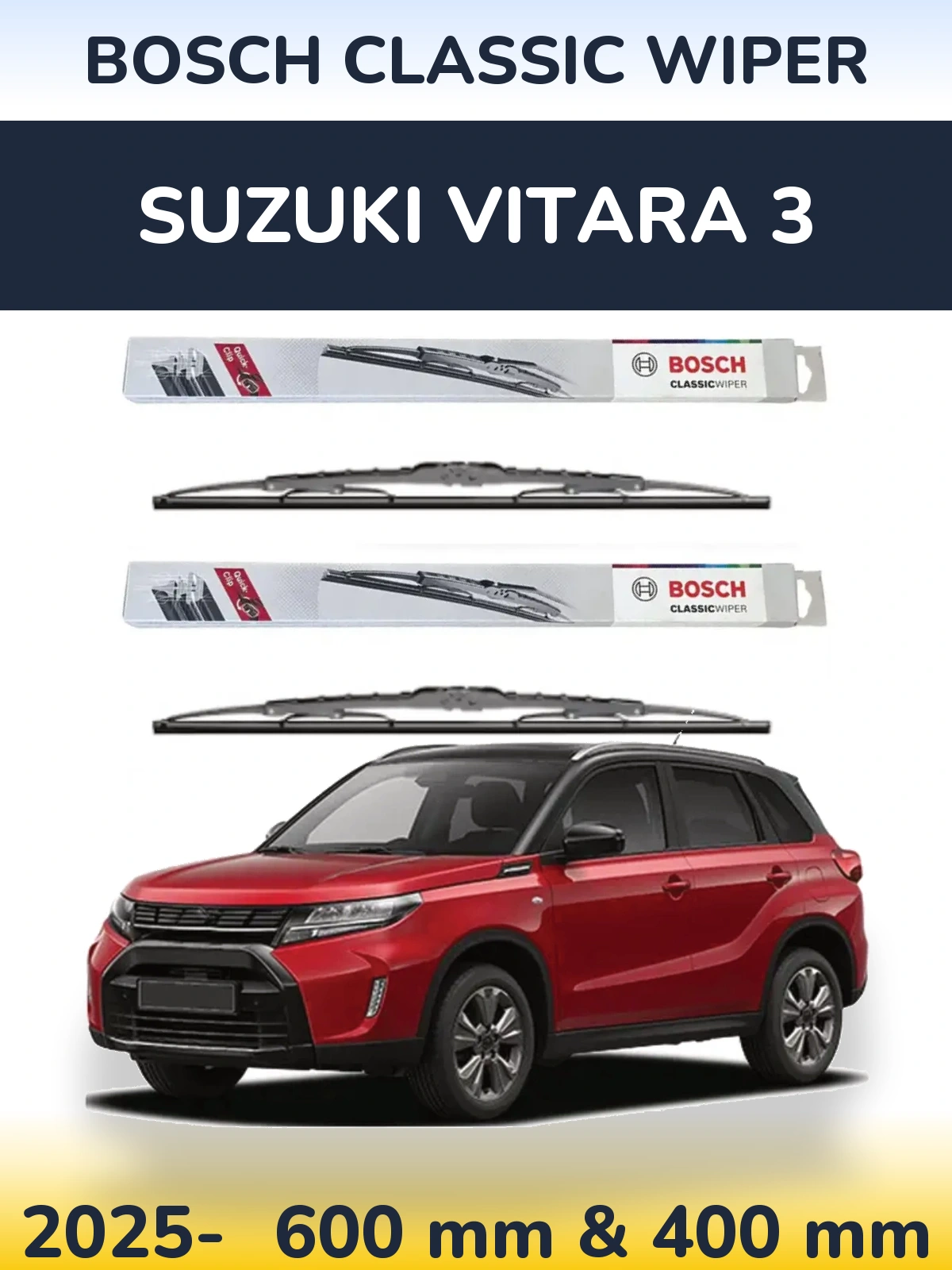 Komplet przednich wycieraczek BOSCH Classic Wiper 600 & 400 mm do Suzuki Vitara 3 2025-2026