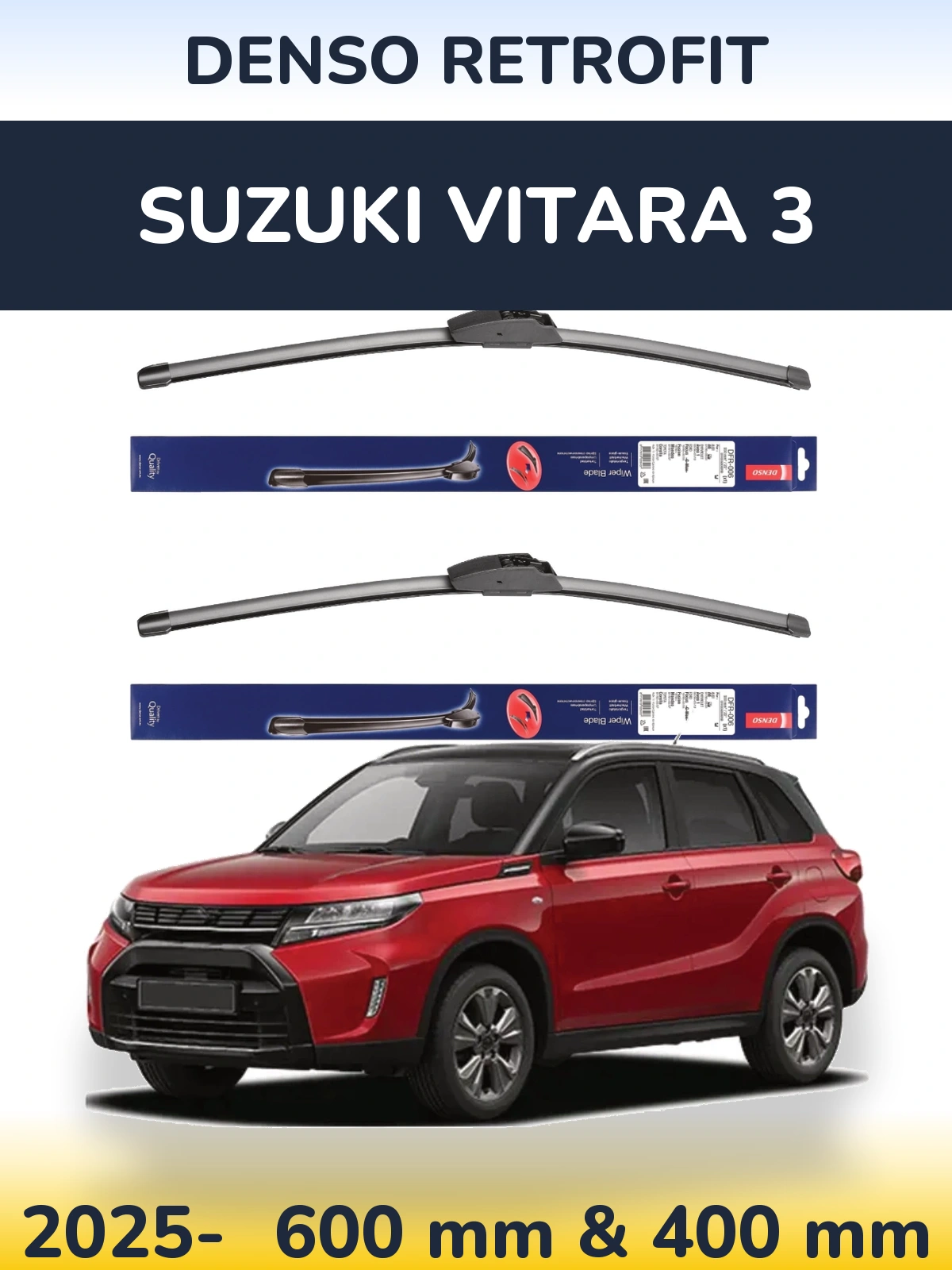 Komplet przednich wycieraczek Denso Retrofit 600 & 400 mm do Suzuki Vitara 3 2025-2026