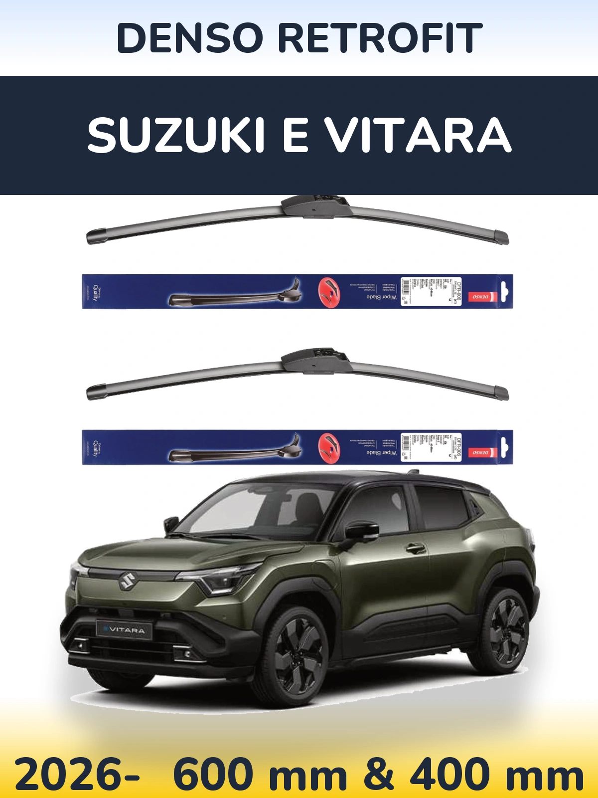Комплект передних дворников Denso Retrofit 600 & 400 мм для Suzuki e Vitara 2026-2026