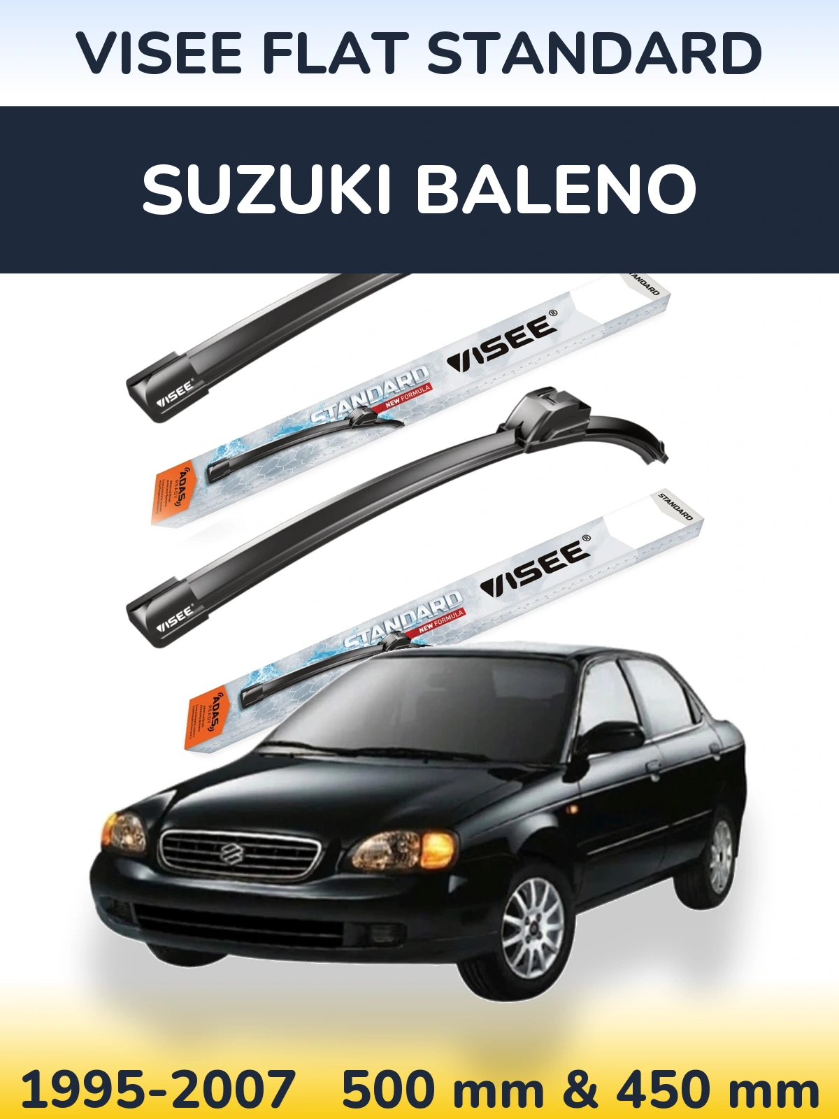 Комплект передних дворников VISEE FLAT STANDARD 500 & 450 мм для Suzuki Baleno 1995-2007