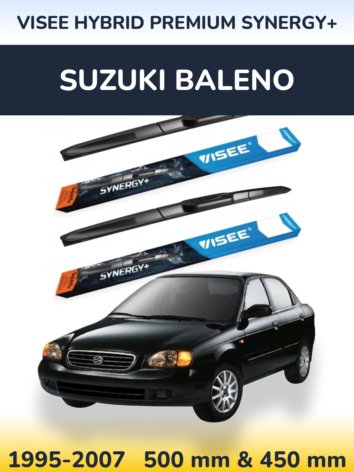 Komplet przednich wycieraczek VISEE HYBRID PREMIUM SYNERGY+ 500 & 450 mm do Suzuki Baleno 1995-2007