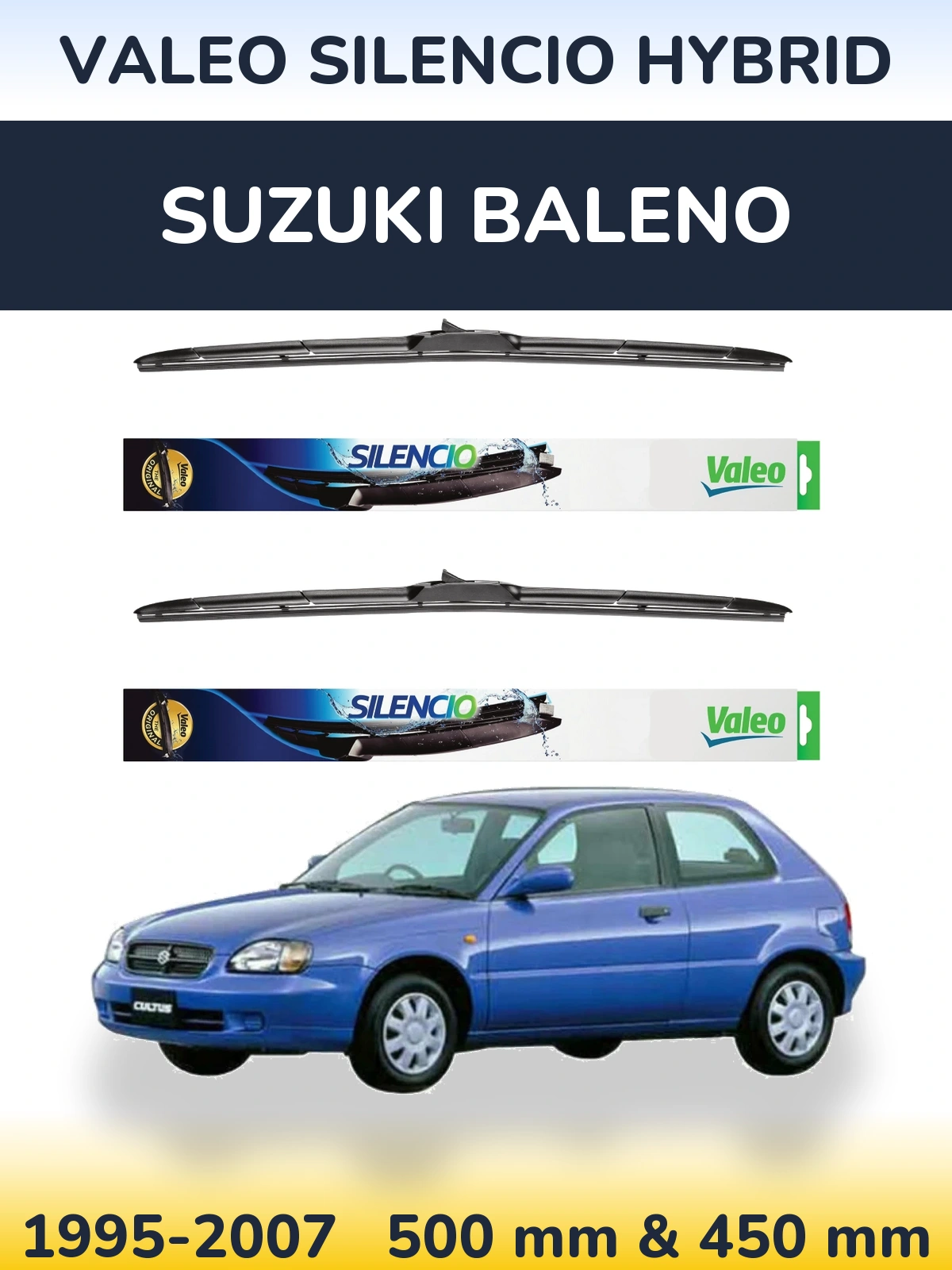 Комплект передних дворников Valeo Silencio Hybrid 500 & 450 мм для Suzuki Baleno 1995-2007