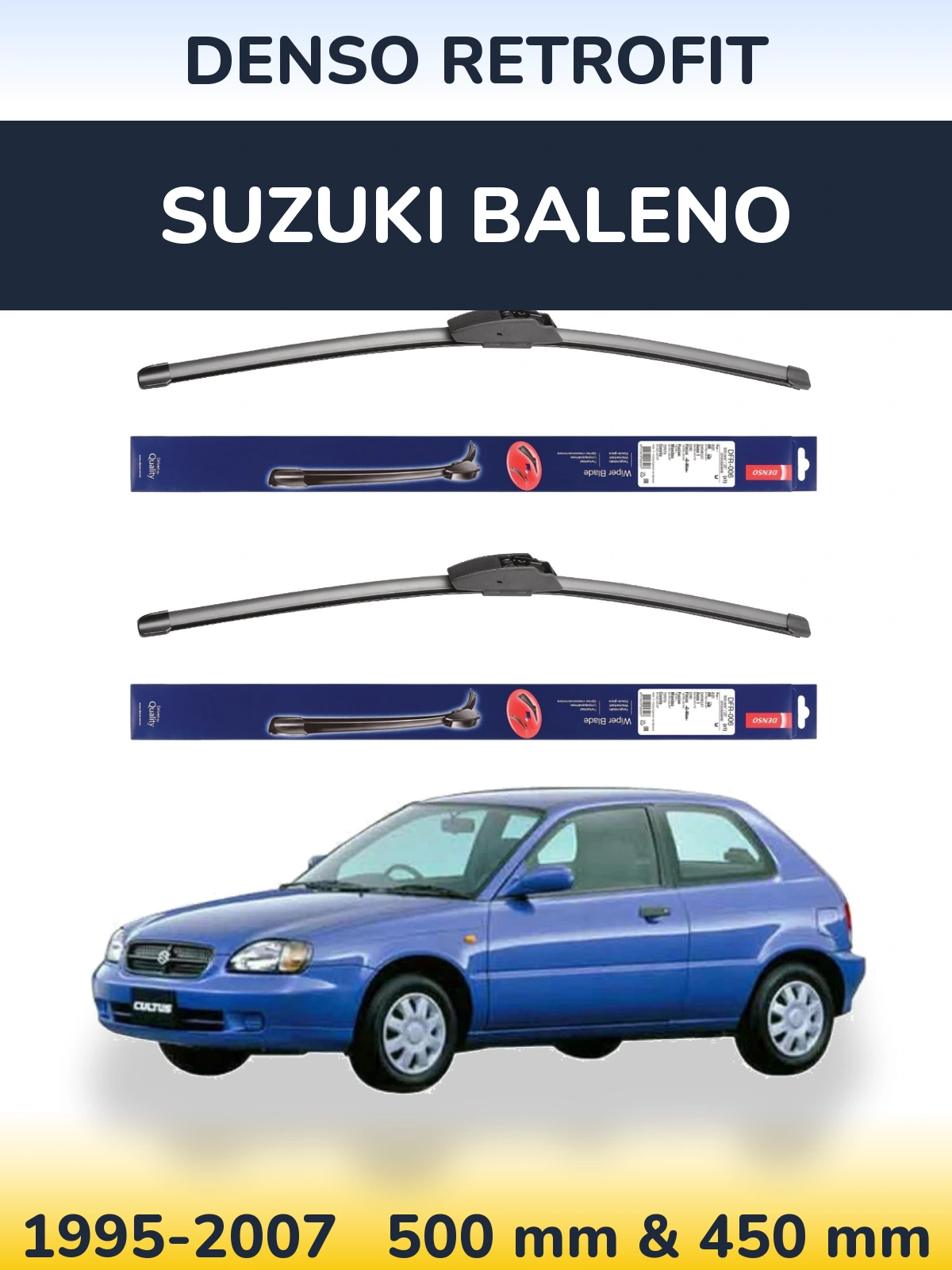 Komplet przednich wycieraczek Denso Retrofit 500 & 450 mm do Suzuki Baleno 1995-2007