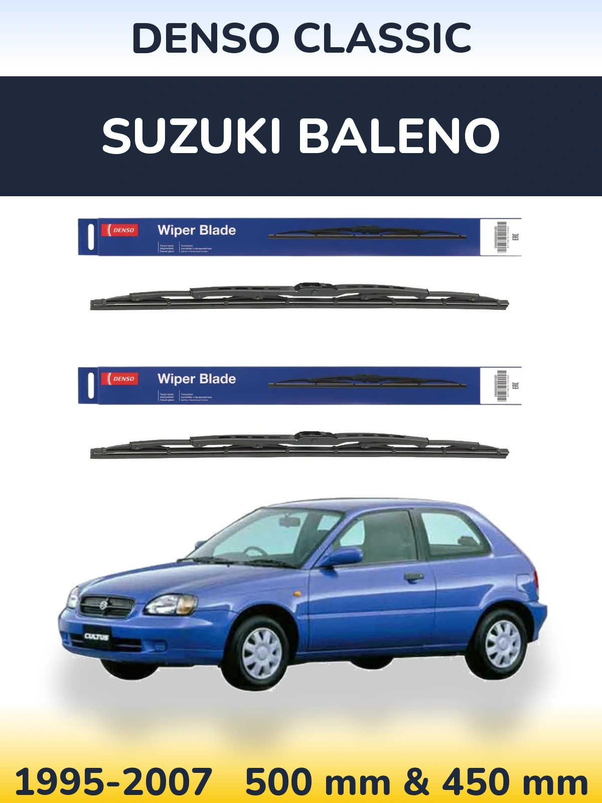 Komplet przednich wycieraczek Denso Classic 500 & 450 mm do Suzuki Baleno 1995-2007