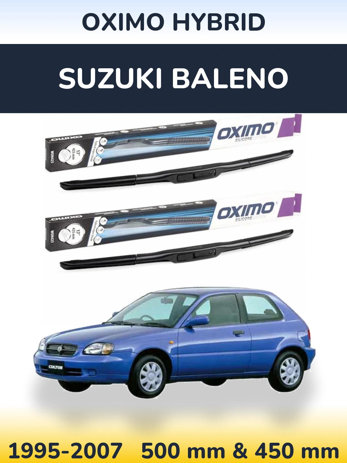 Komplet przednich wycieraczek Oximo Hybrid 500 & 450 mm do Suzuki Baleno 1995-2007