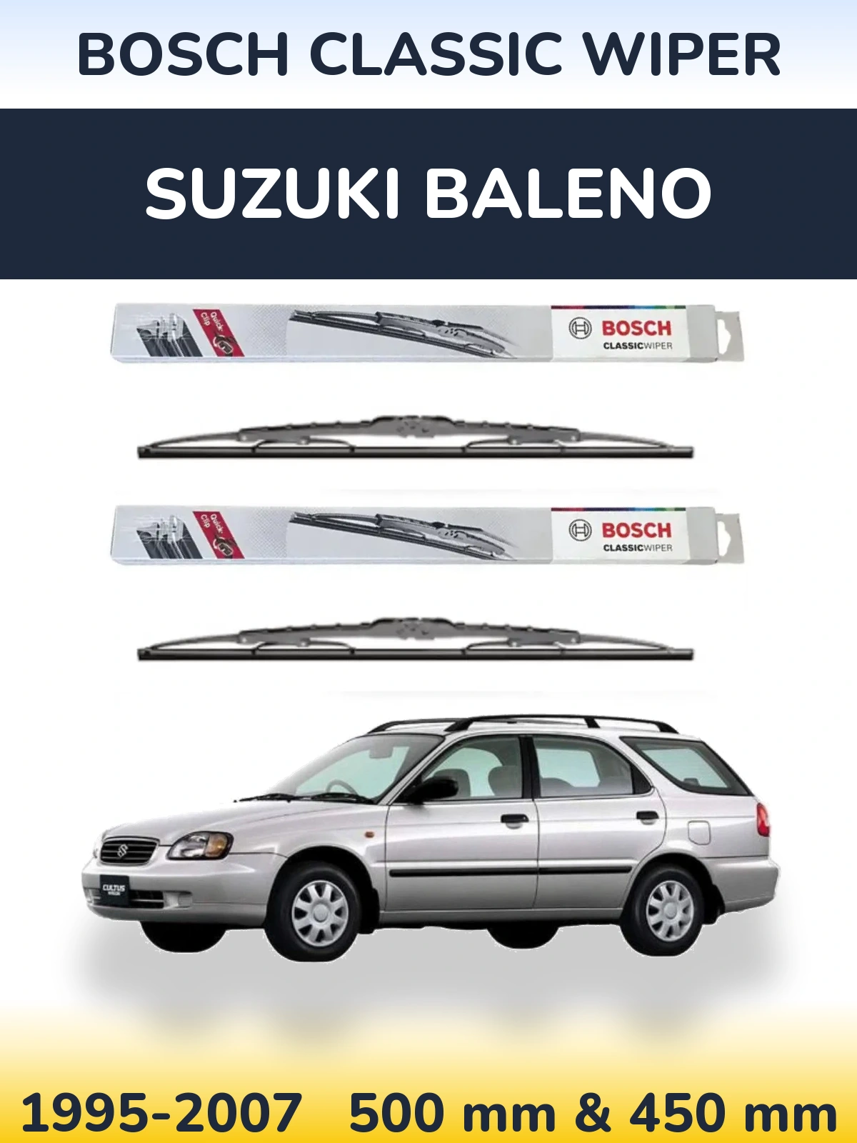 Komplet przednich wycieraczek BOSCH Classic Wiper 500 & 450 mm do Suzuki Baleno 1995-2007