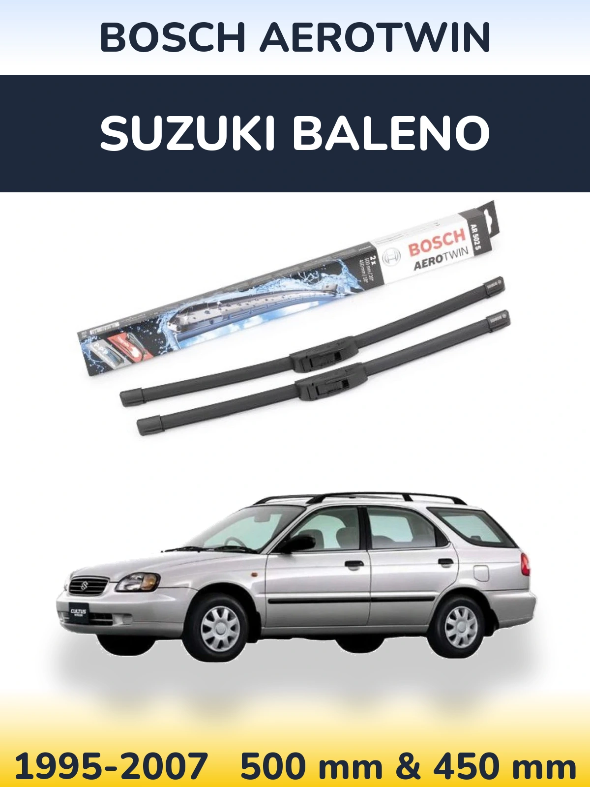 Komplet przednich wycieraczek BOSCH AeroTwin 500 & 450 mm do Suzuki Baleno 1995-2007