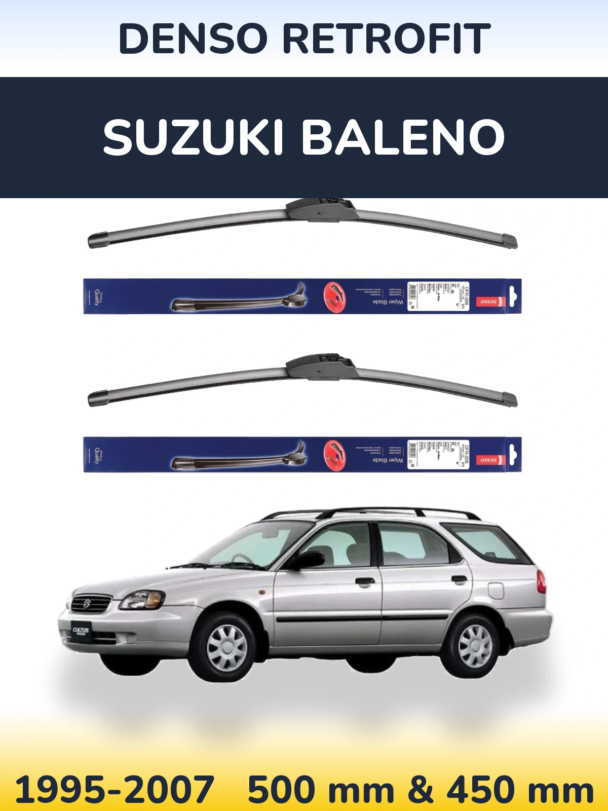 Komplet przednich wycieraczek Denso Retrofit 500 & 450 mm do Suzuki Baleno 1995-2007
