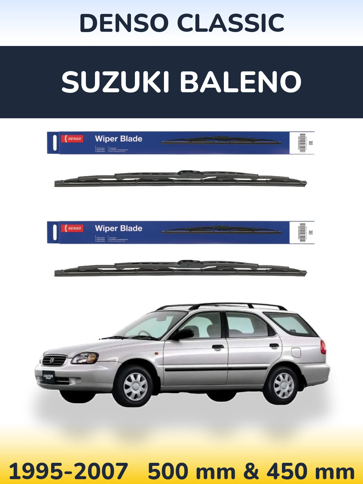 Komplet przednich wycieraczek Denso Classic 500 & 450 mm do Suzuki Baleno 1995-2007