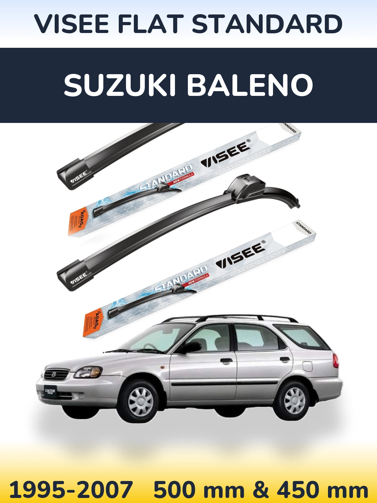 Komplet przednich wycieraczek VISEE FLAT STANDARD 500 & 450 mm do Suzuki Baleno 1995-2007