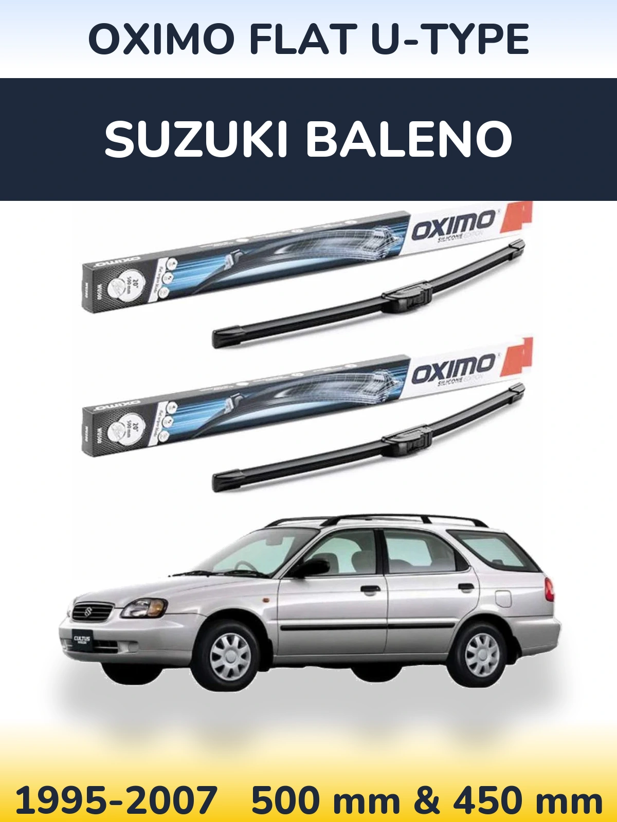Комплект передних дворников Oximo Flat U-type 500 & 450 мм для Suzuki Baleno 1995-2007