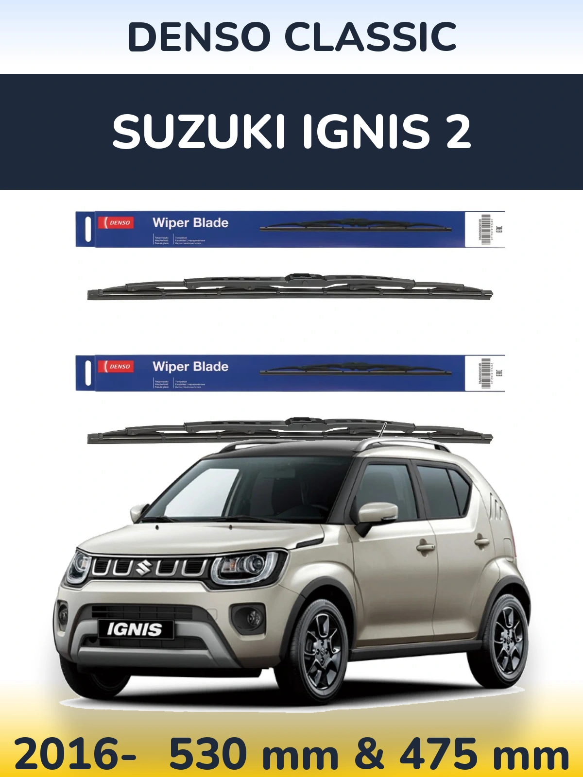 Komplet przednich wycieraczek Denso Classic 530 & 475 mm do Suzuki Ignis 2 2016-2026