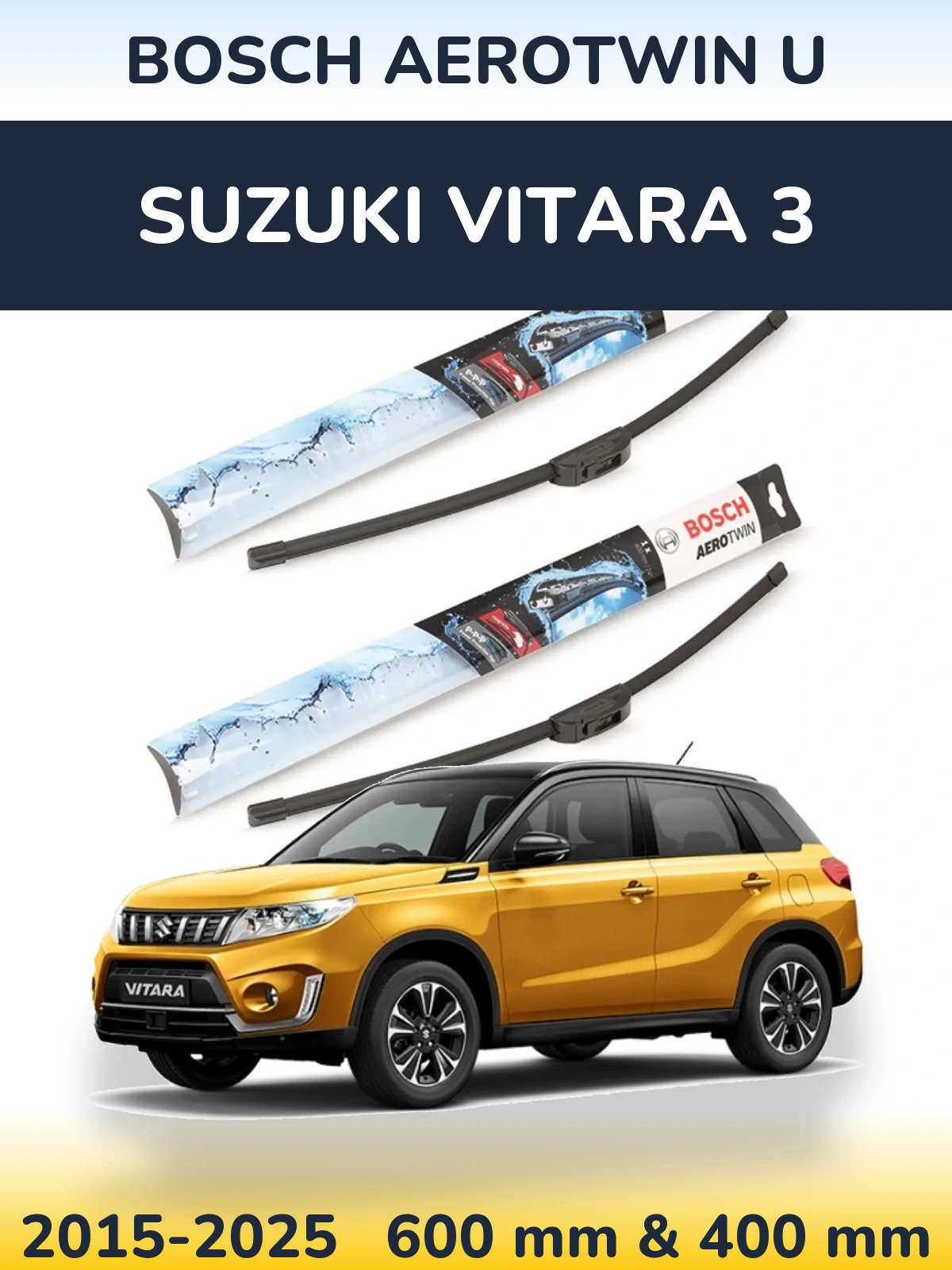Komplet przednich wycieraczek BOSCH AeroTwin U 600 & 400 mm do Suzuki Vitara 3 2015-2025