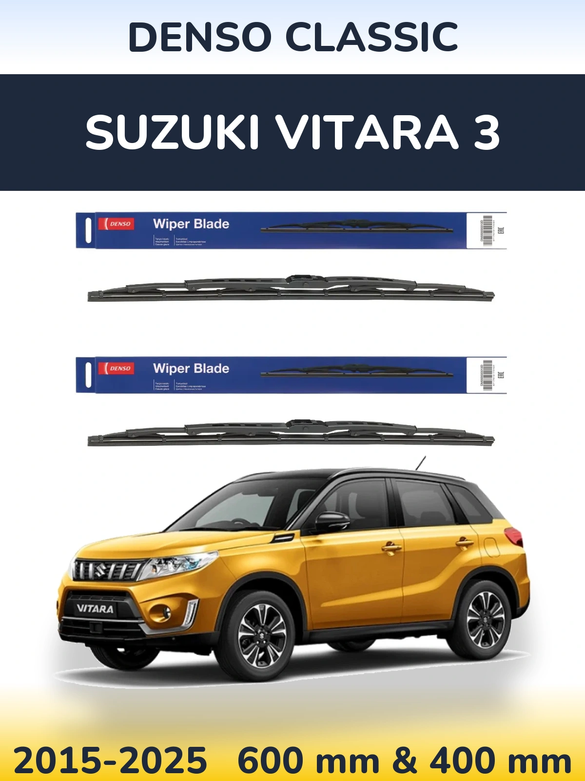 Komplet przednich wycieraczek Denso Classic 600 & 400 mm do Suzuki Vitara 3 2015-2025