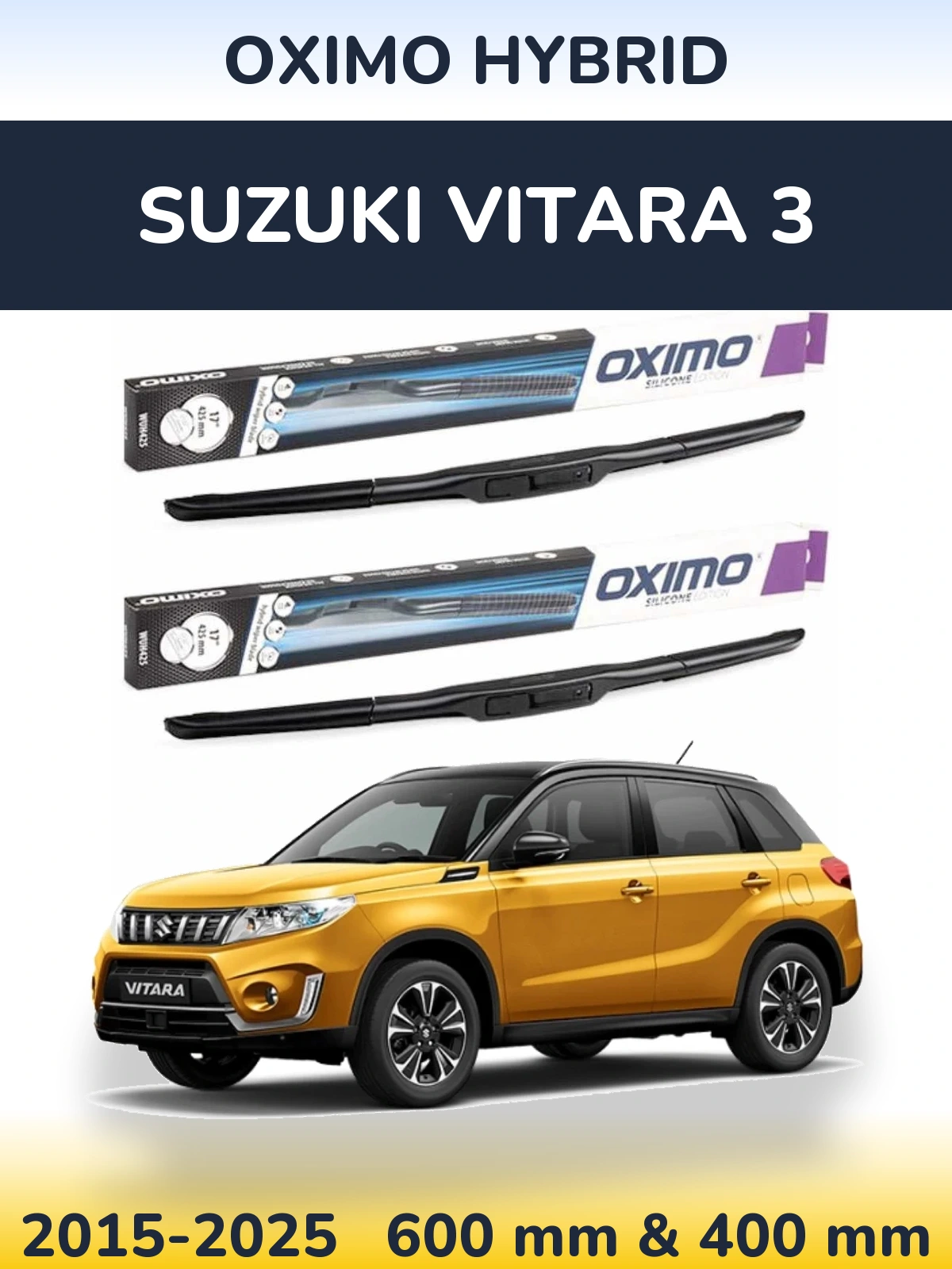 Комплект передних дворников Oximo Hybrid 600 & 400 мм для Suzuki Vitara 3 2015-2025